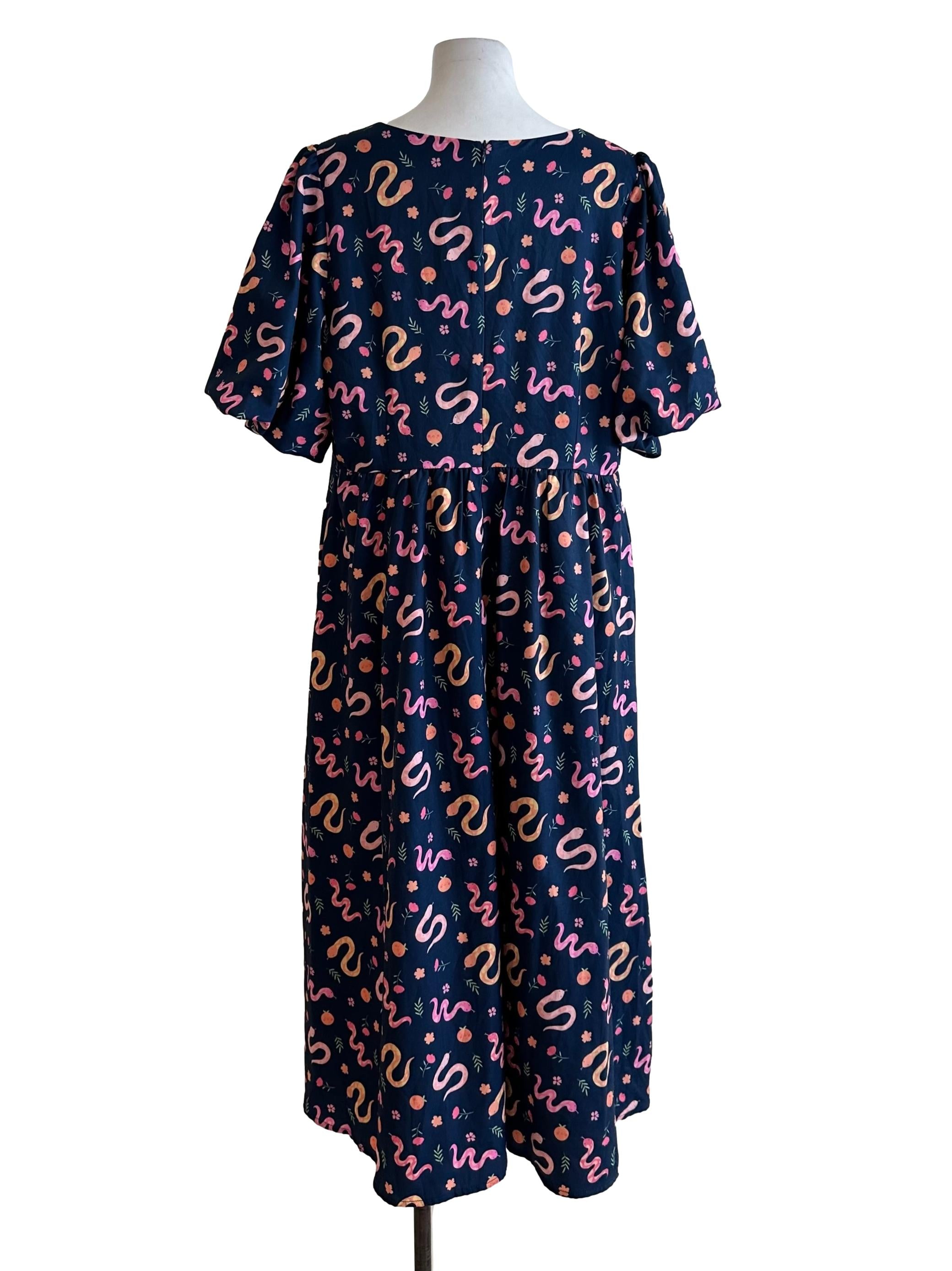 Midnight Blue Pattern Square Neck Dress