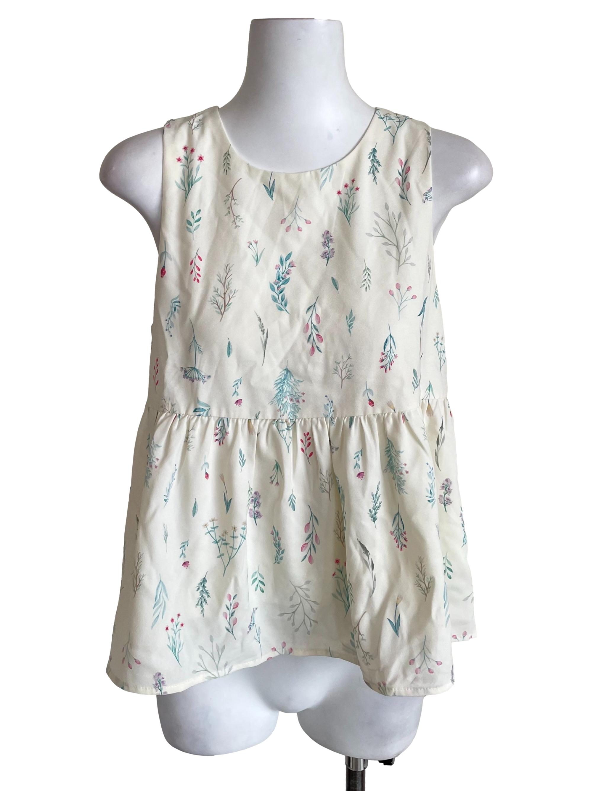 Cream White Floral Babydoll Top