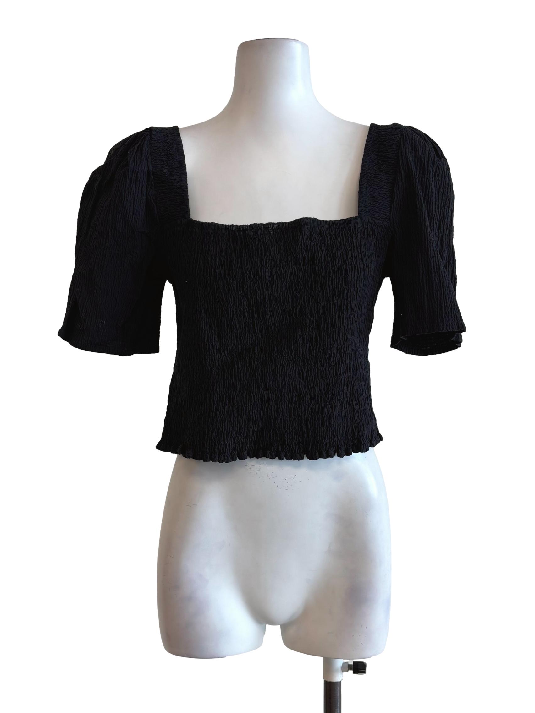 Soft Black Cotton Ruched Top LB