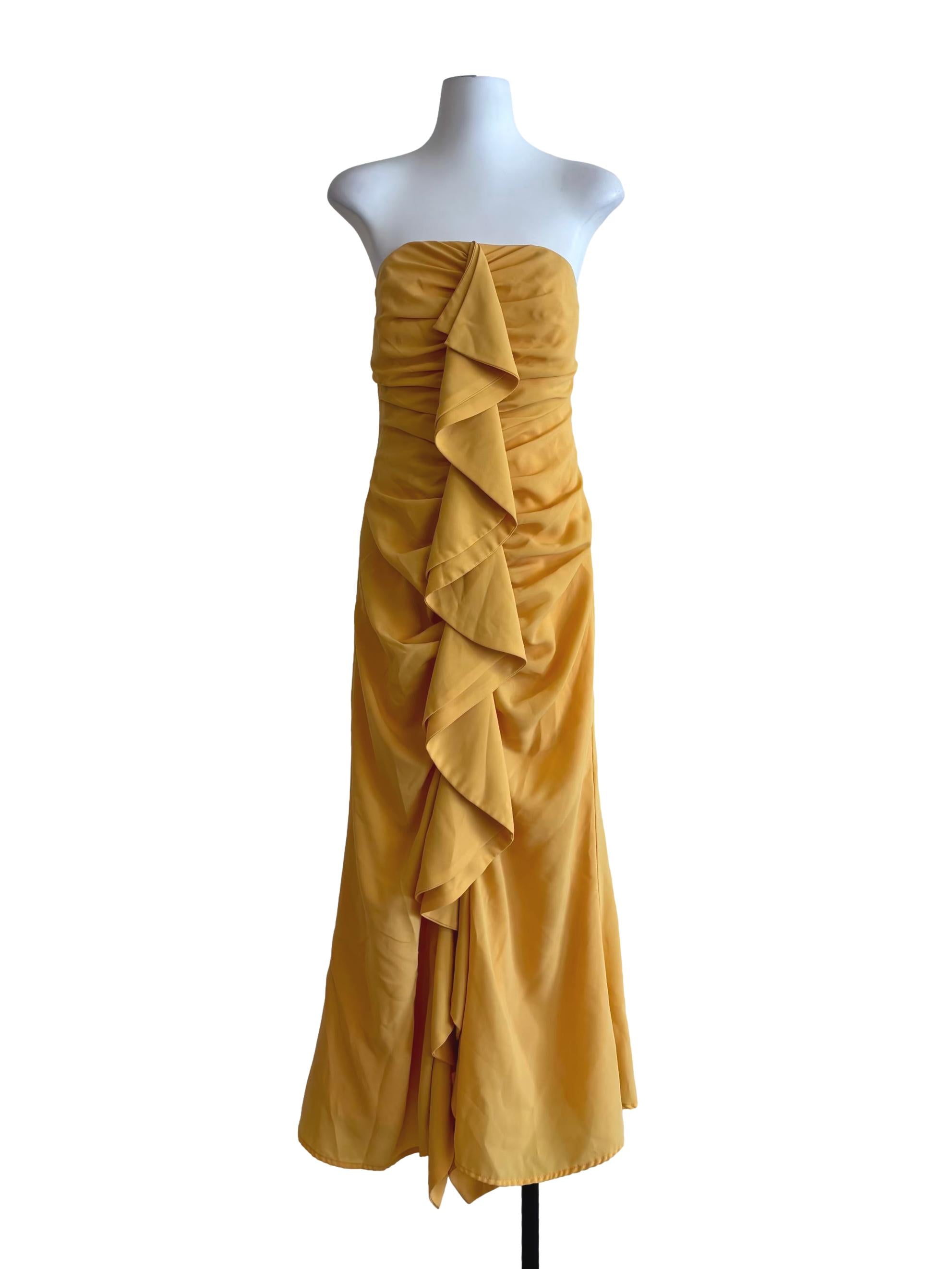 Honey Yellow Strapless Drape Maxi Dress