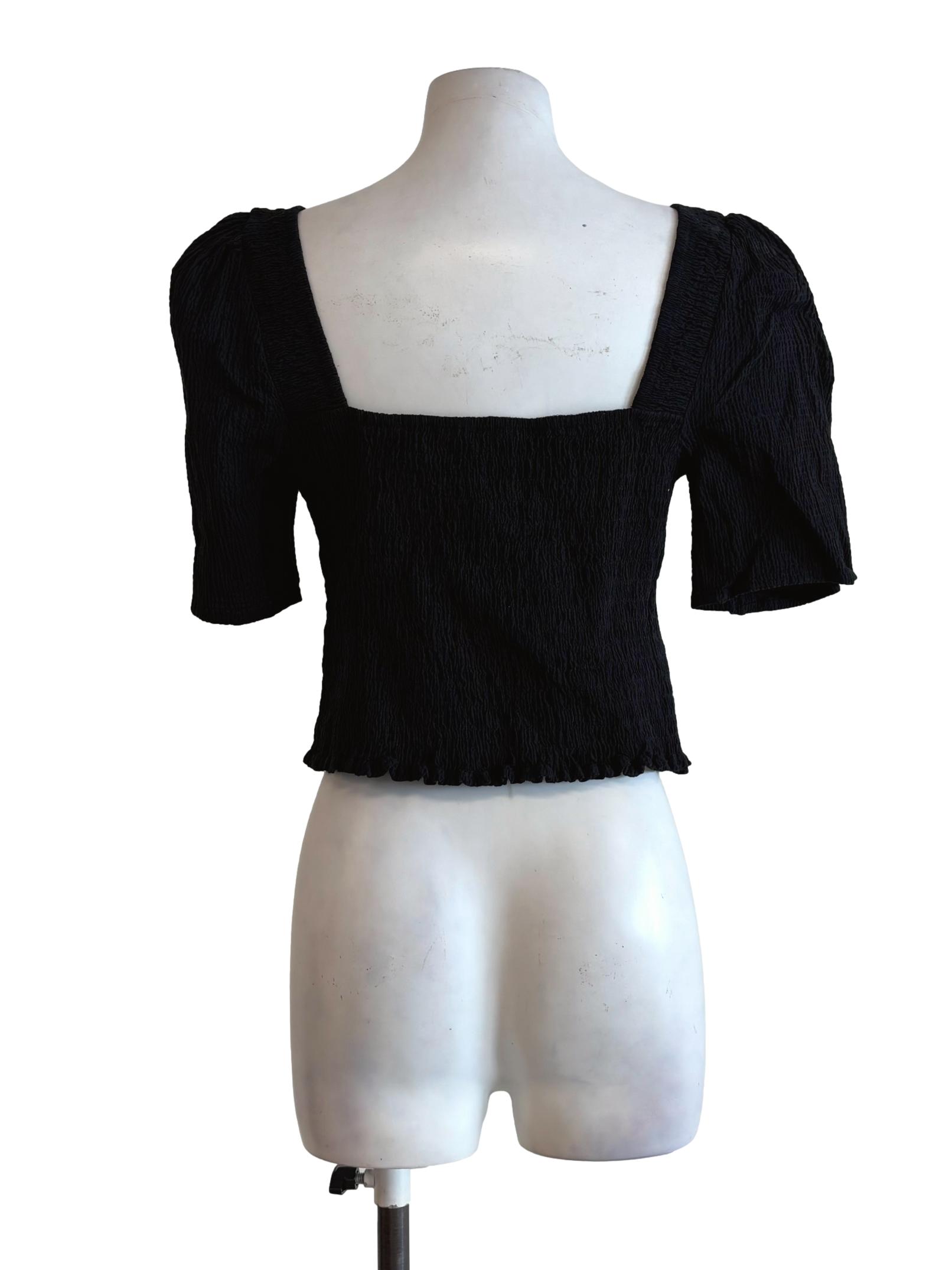 Soft Black Cotton Ruched Top LB