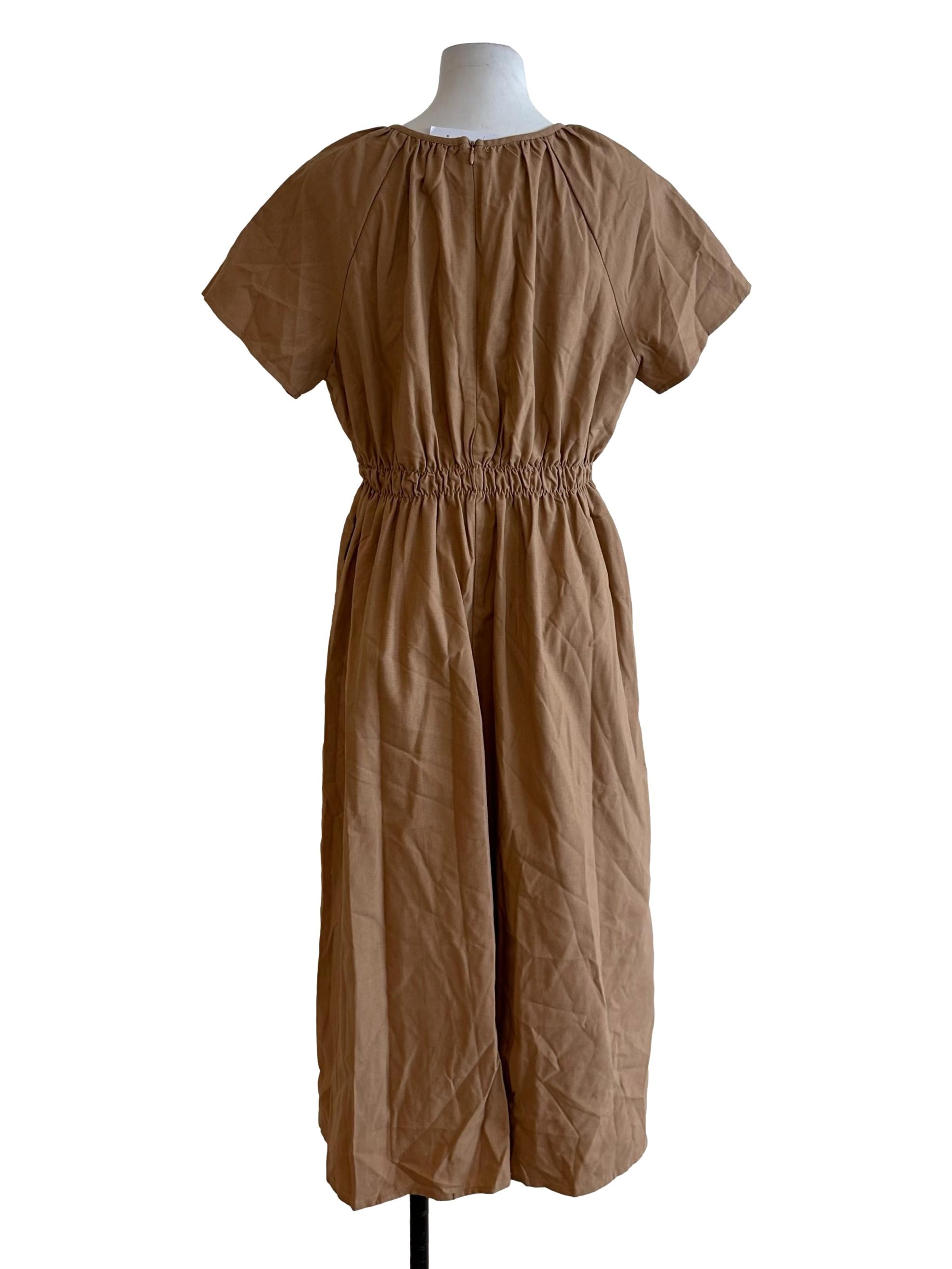Khaki Brown Round Neck Short Sleeve Dress