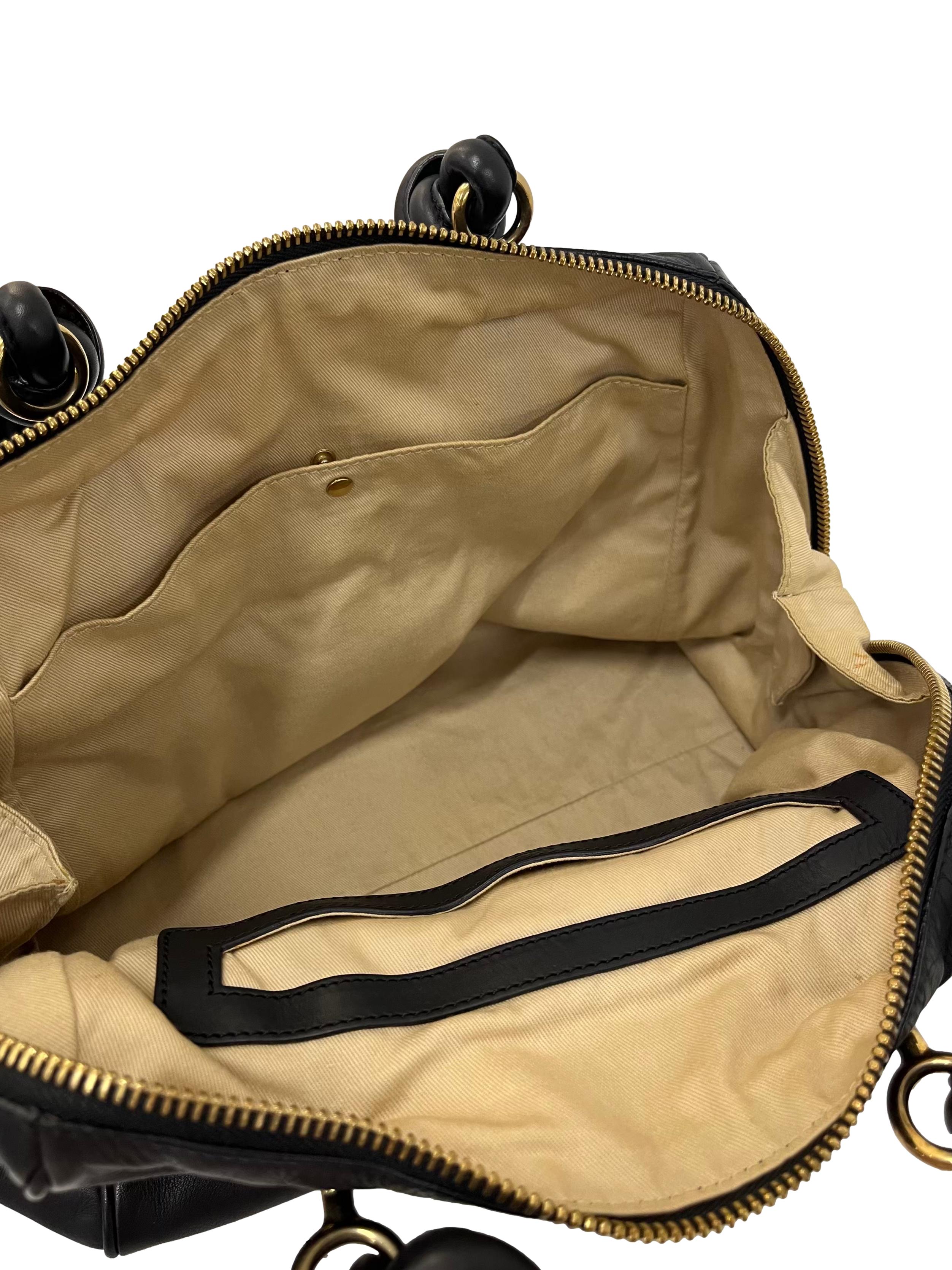 Black Leather Janet Large Satchel Bag