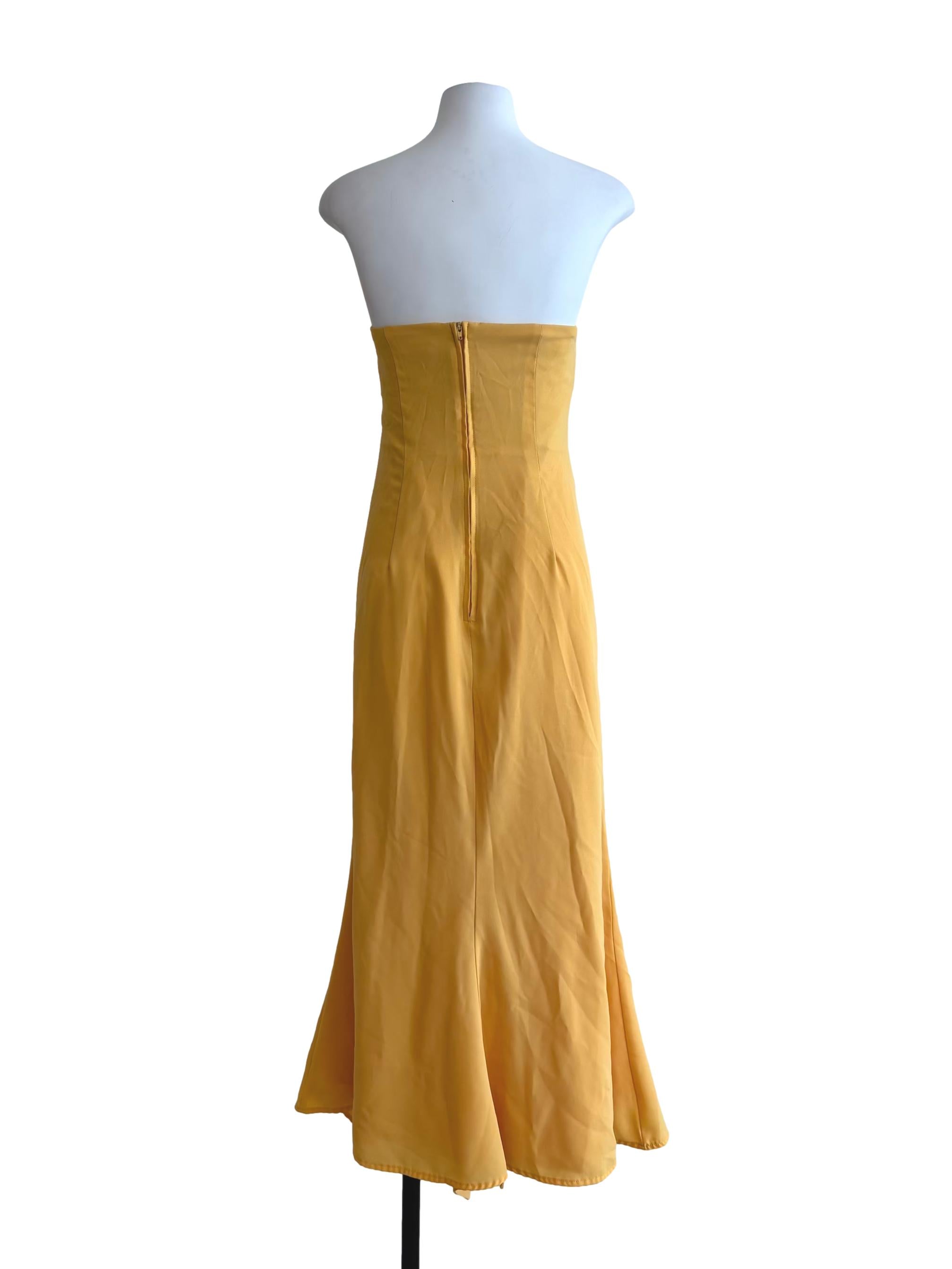 Honey Yellow Strapless Drape Maxi Dress