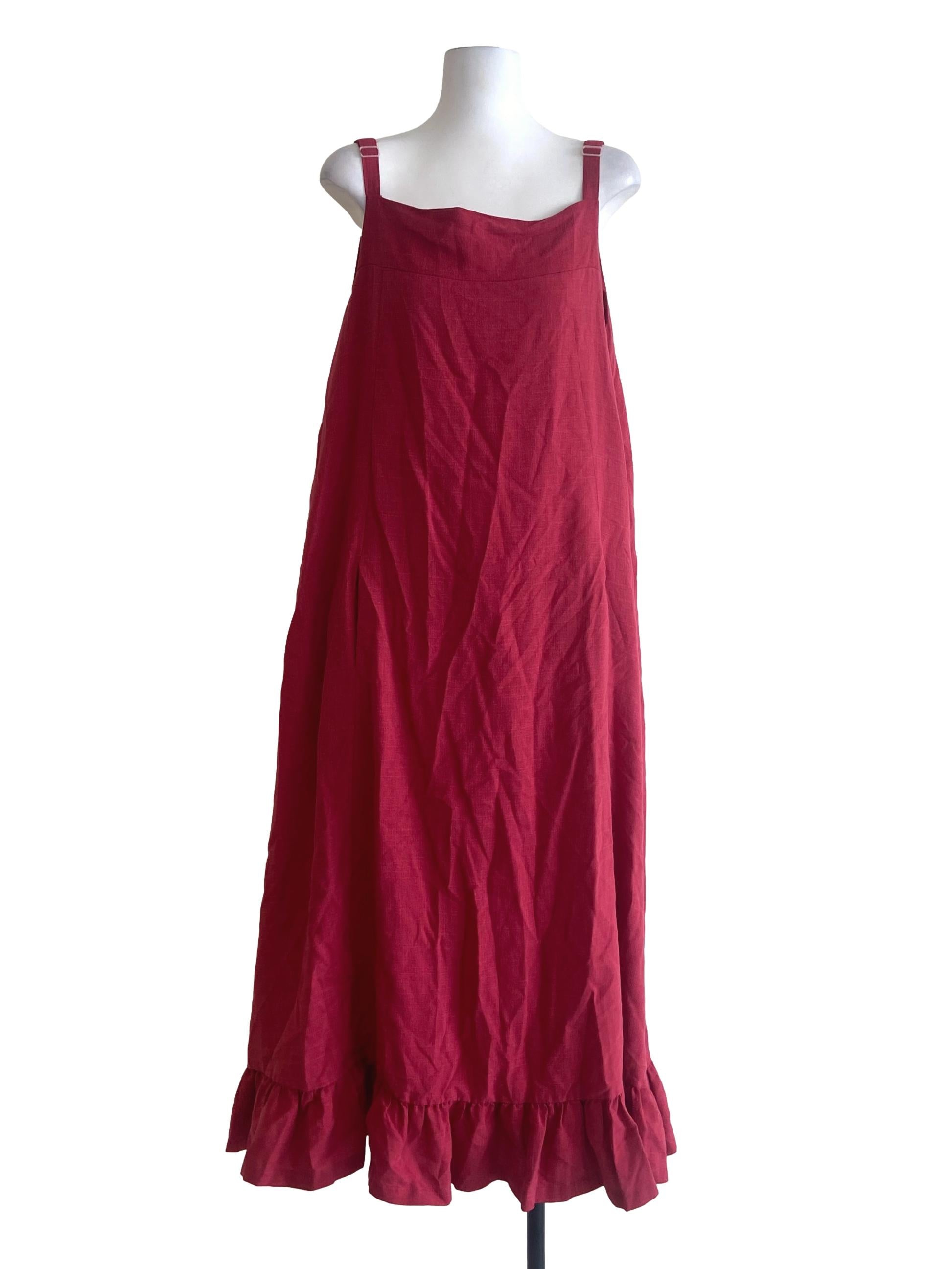 Crimson Red Sleeveless Drop Waist Empire Dress