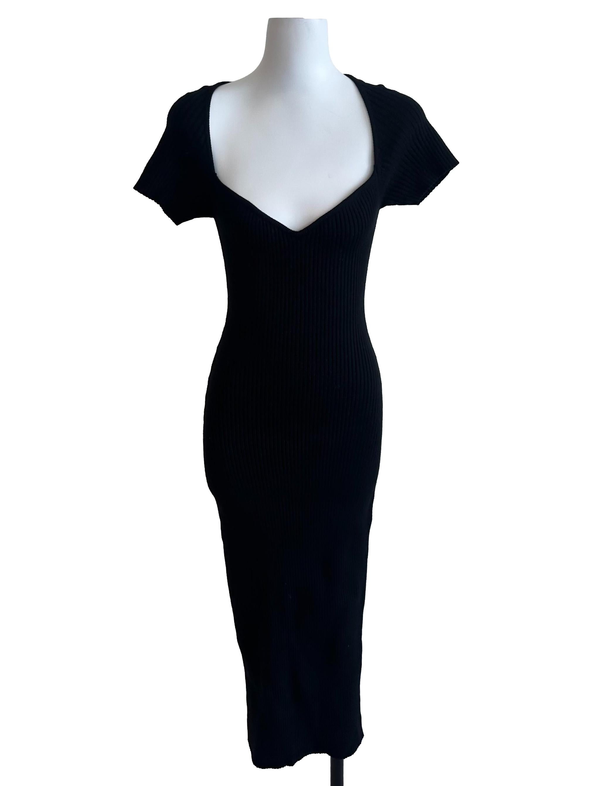 Raven Black V Neck Slit Dress