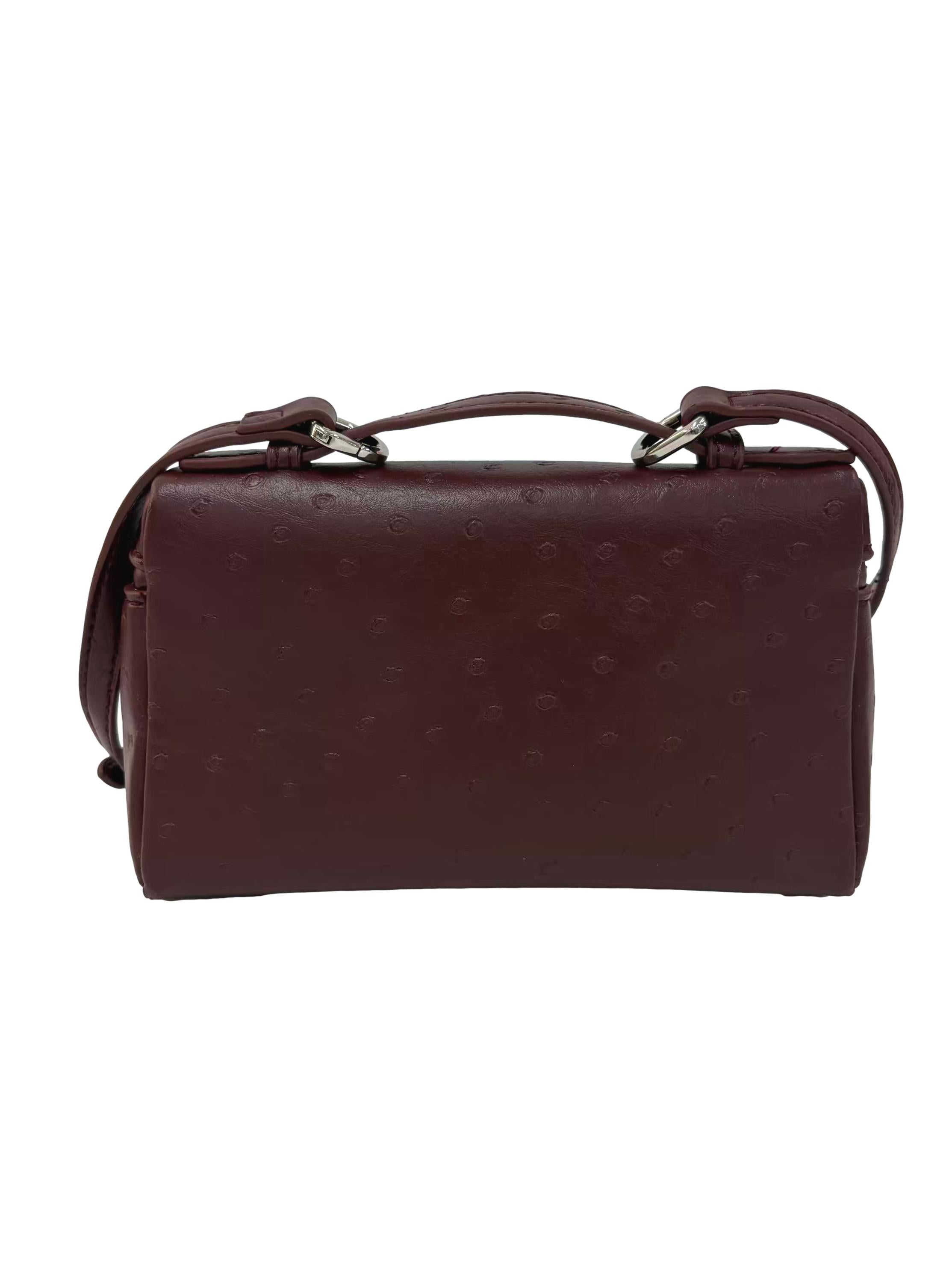 Burgundy Dotted Ostrich Leather Crossbody Bag
