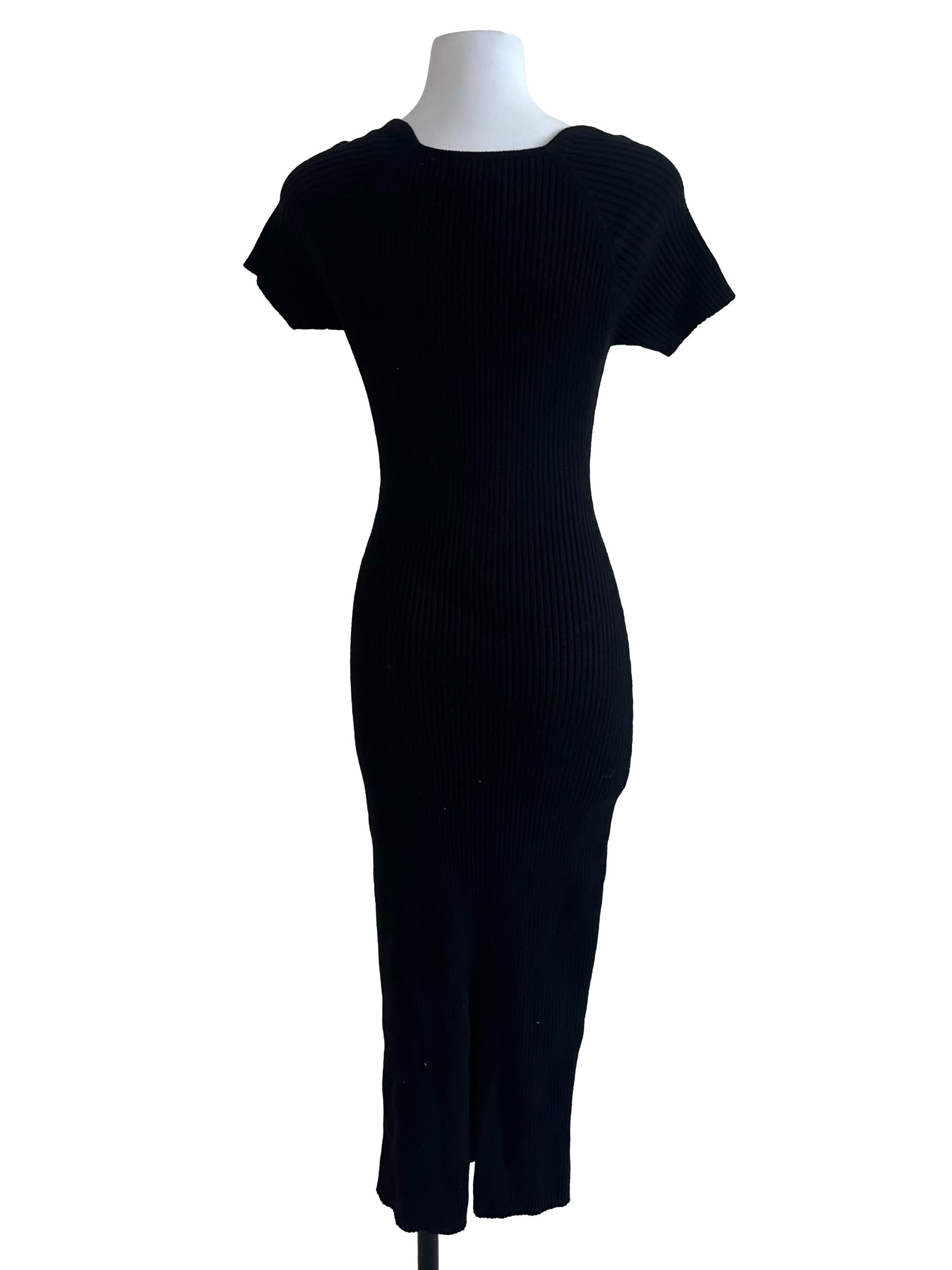 Raven Black V Neck Slit Dress