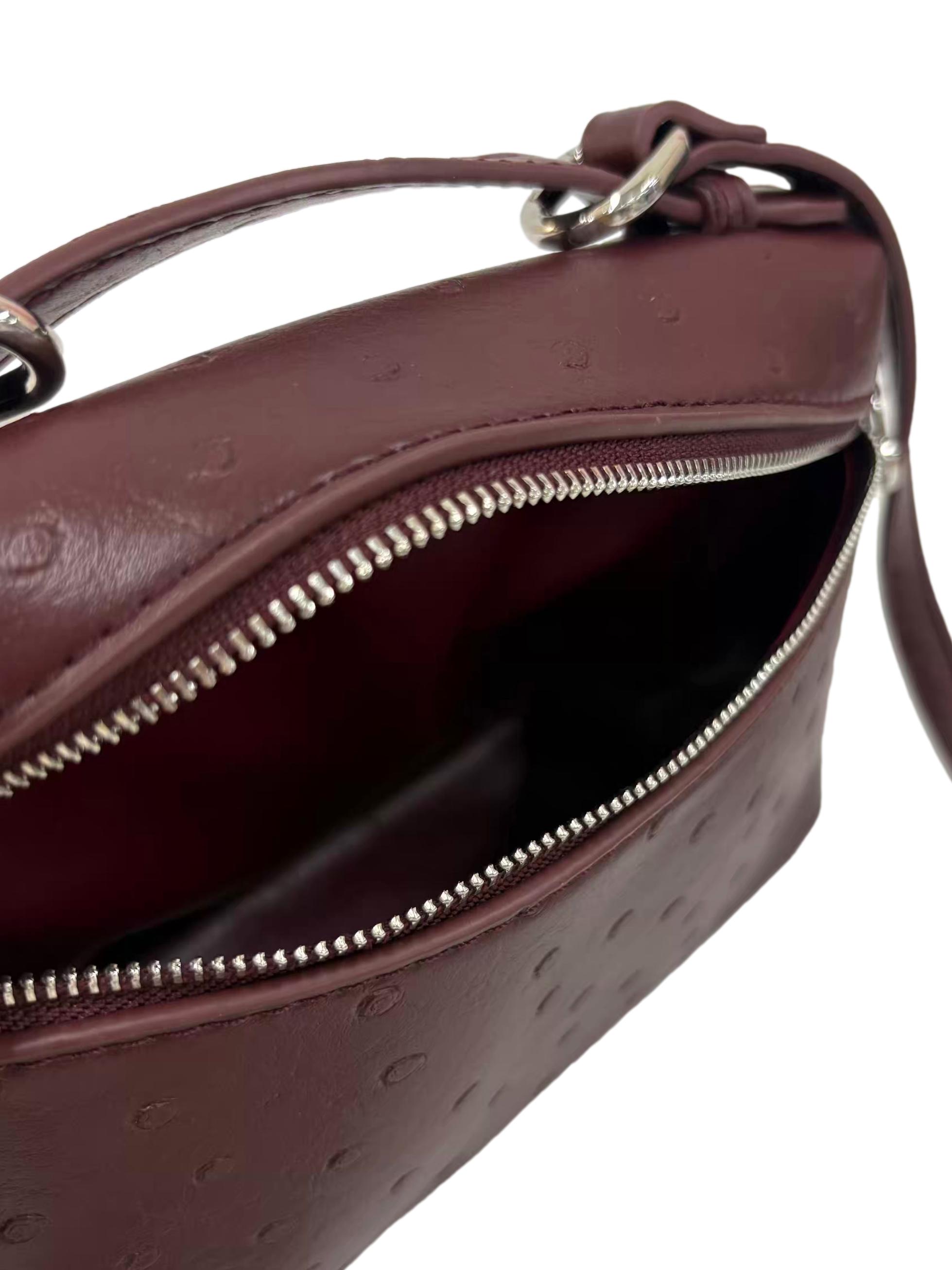 Burgundy Dotted Ostrich Leather Crossbody Bag