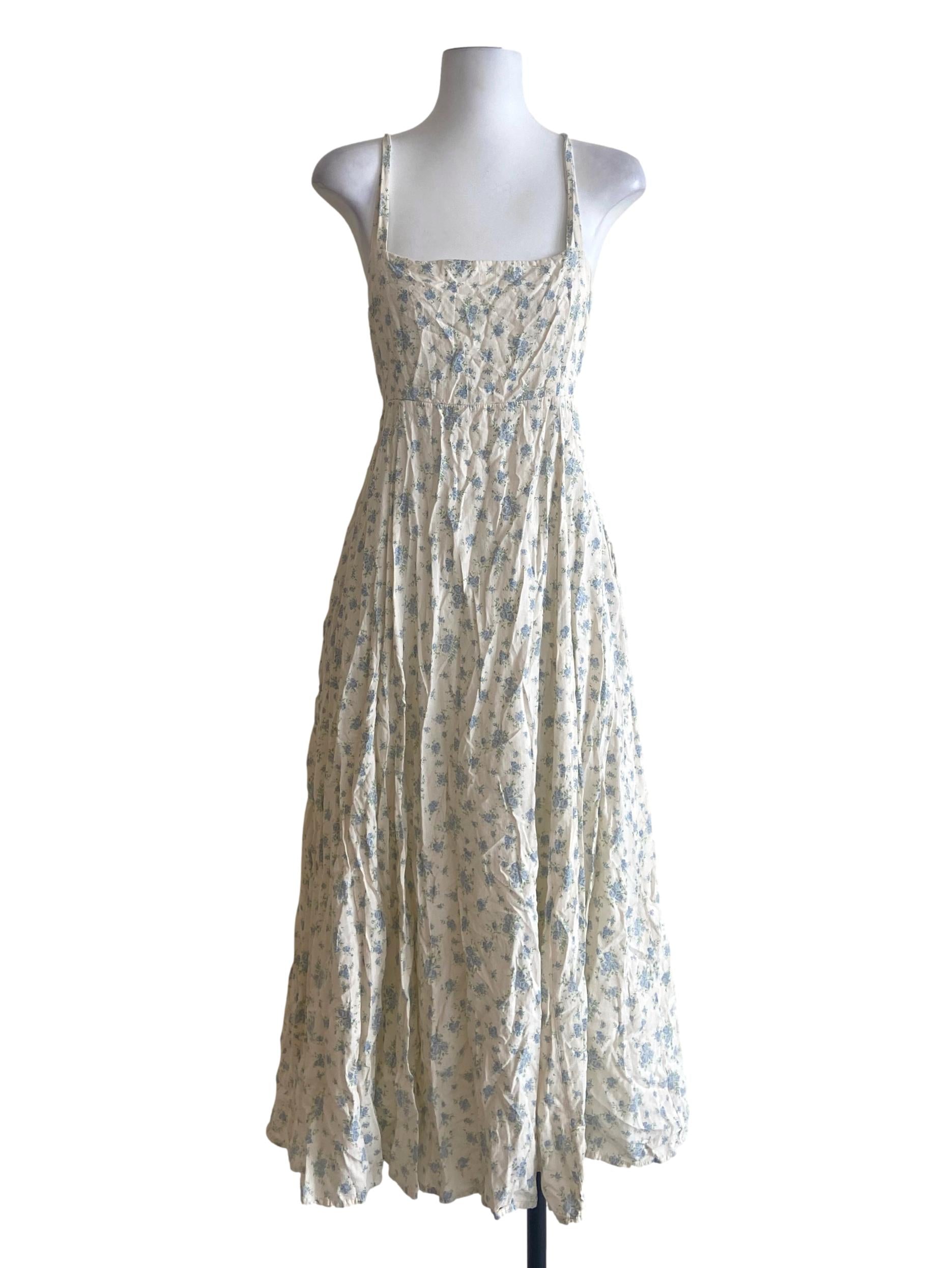 White & Floral Sleeveless Empire Dress