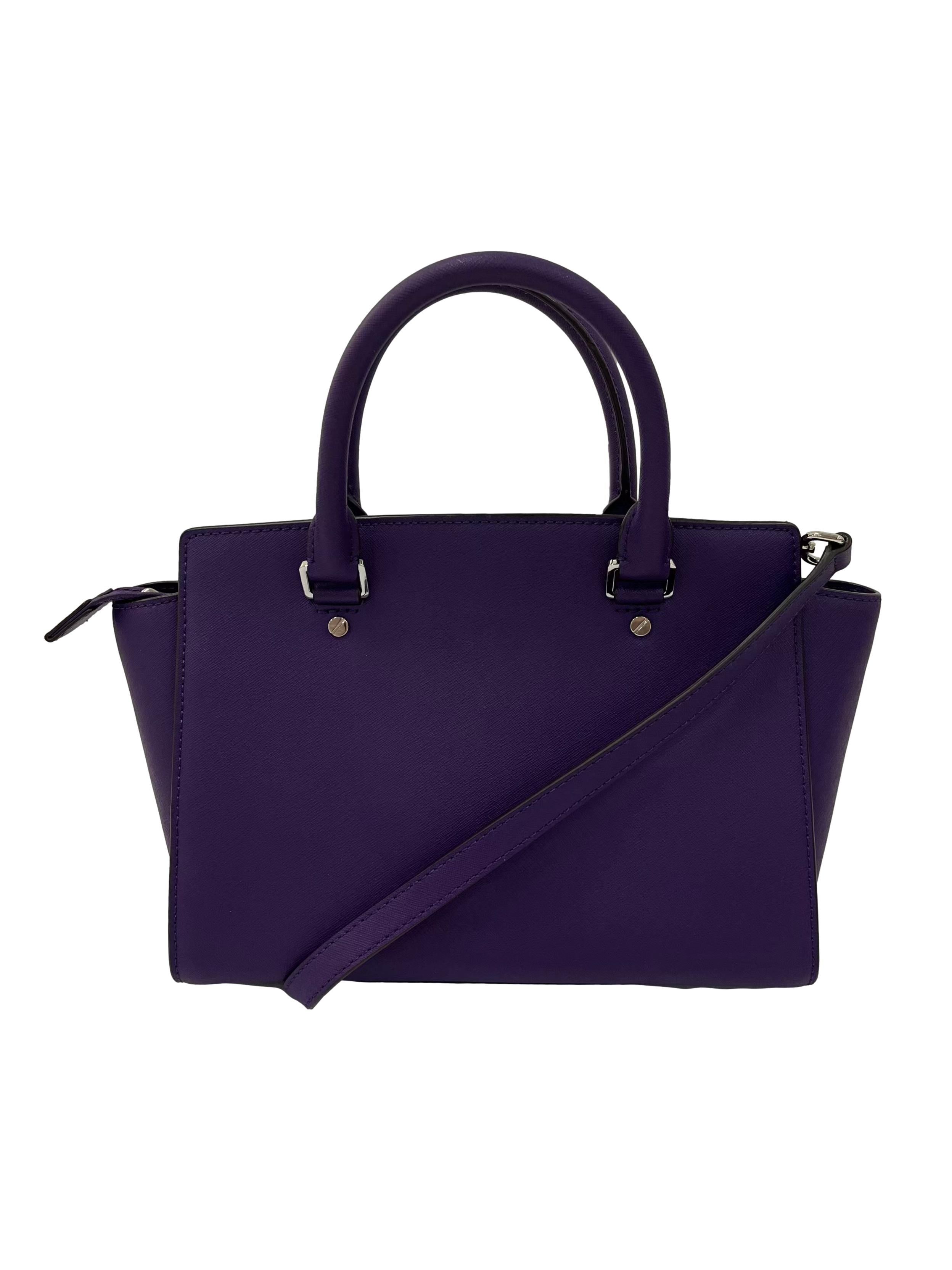 Purple Saffiano Leather Selma Medium Satchel Bag