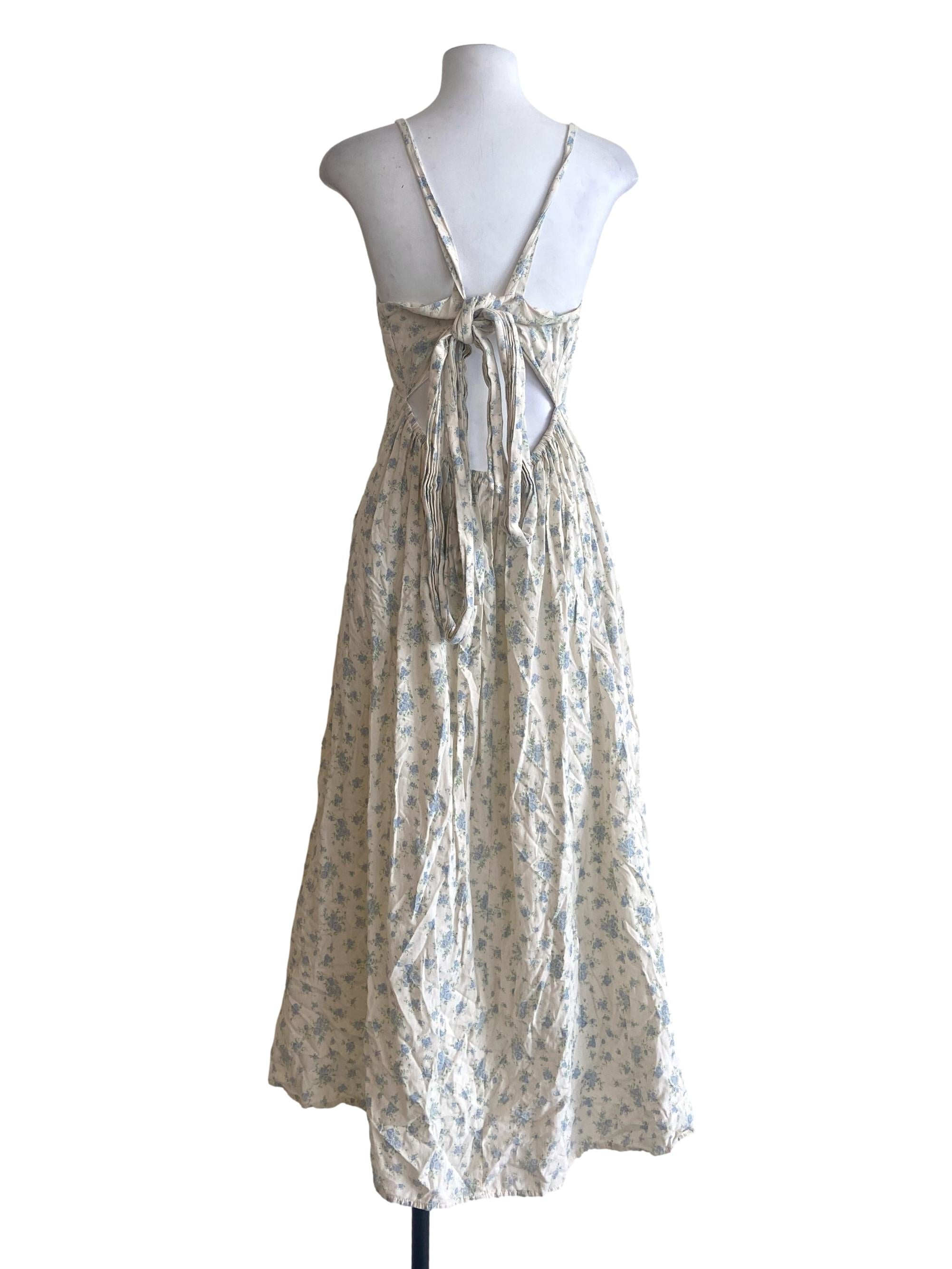 White & Floral Sleeveless Empire Dress