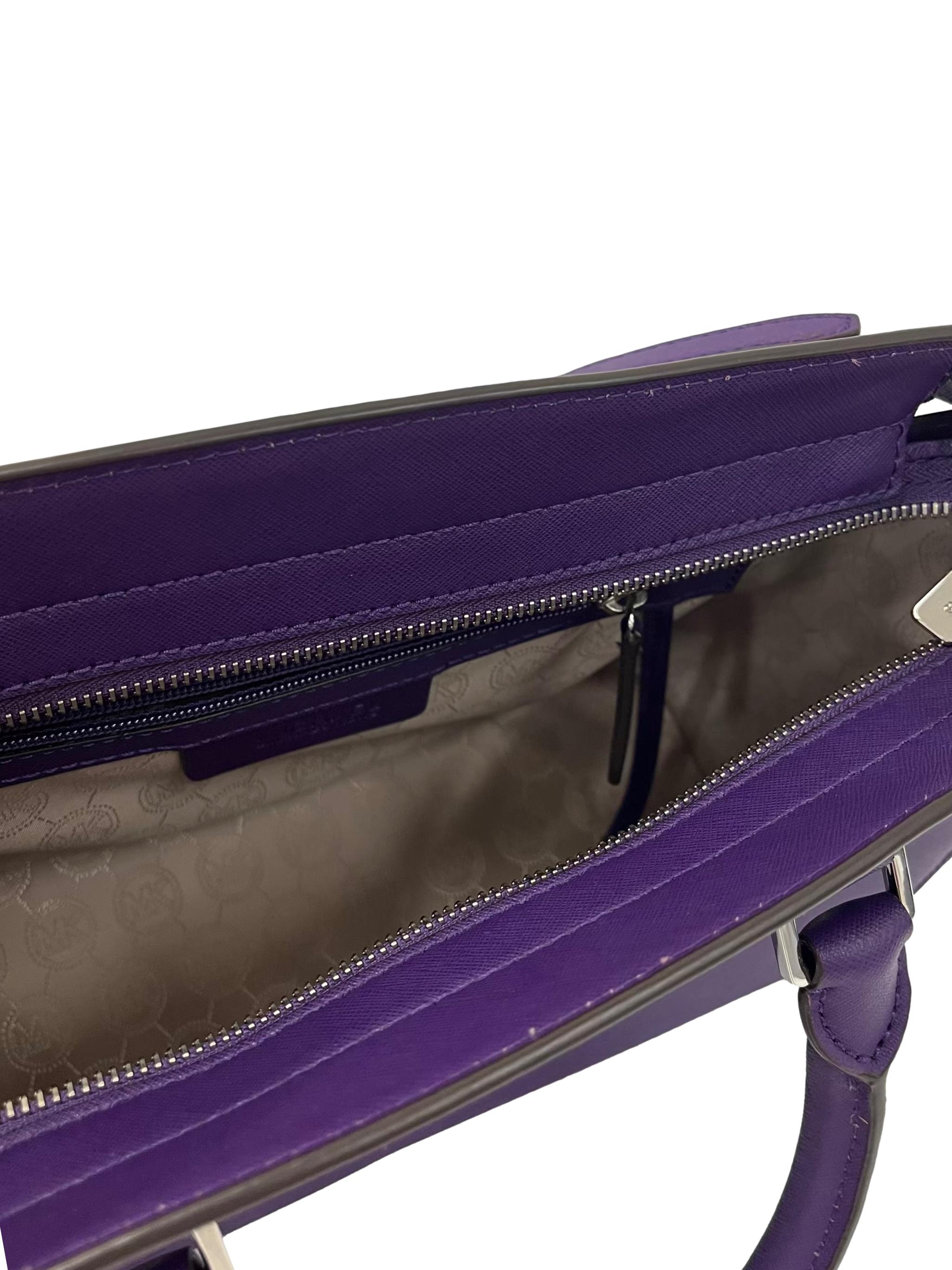 Purple Saffiano Leather Selma Medium Satchel Bag