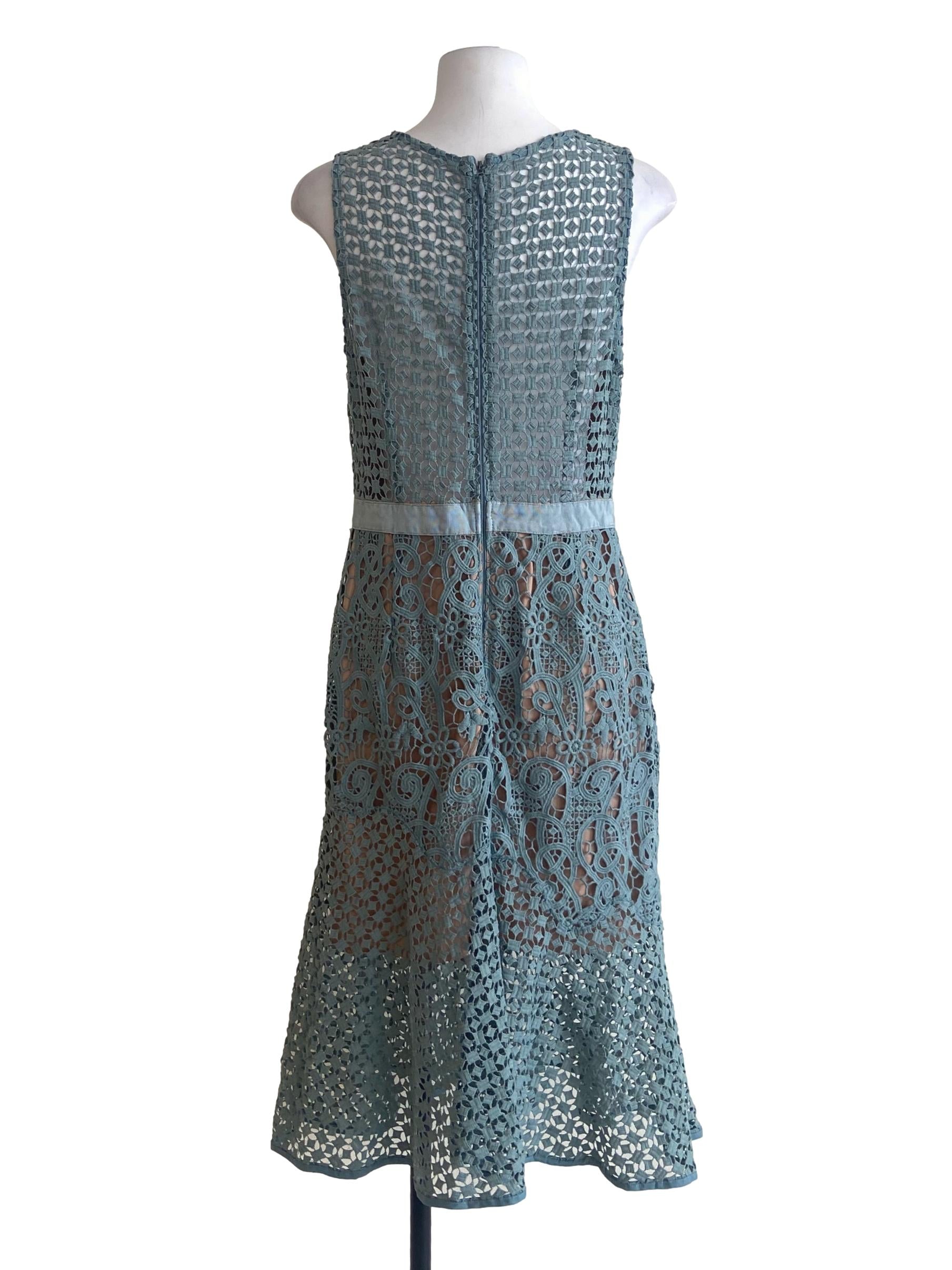 Stone Blue Floral Lace V-Neck Shift Dress