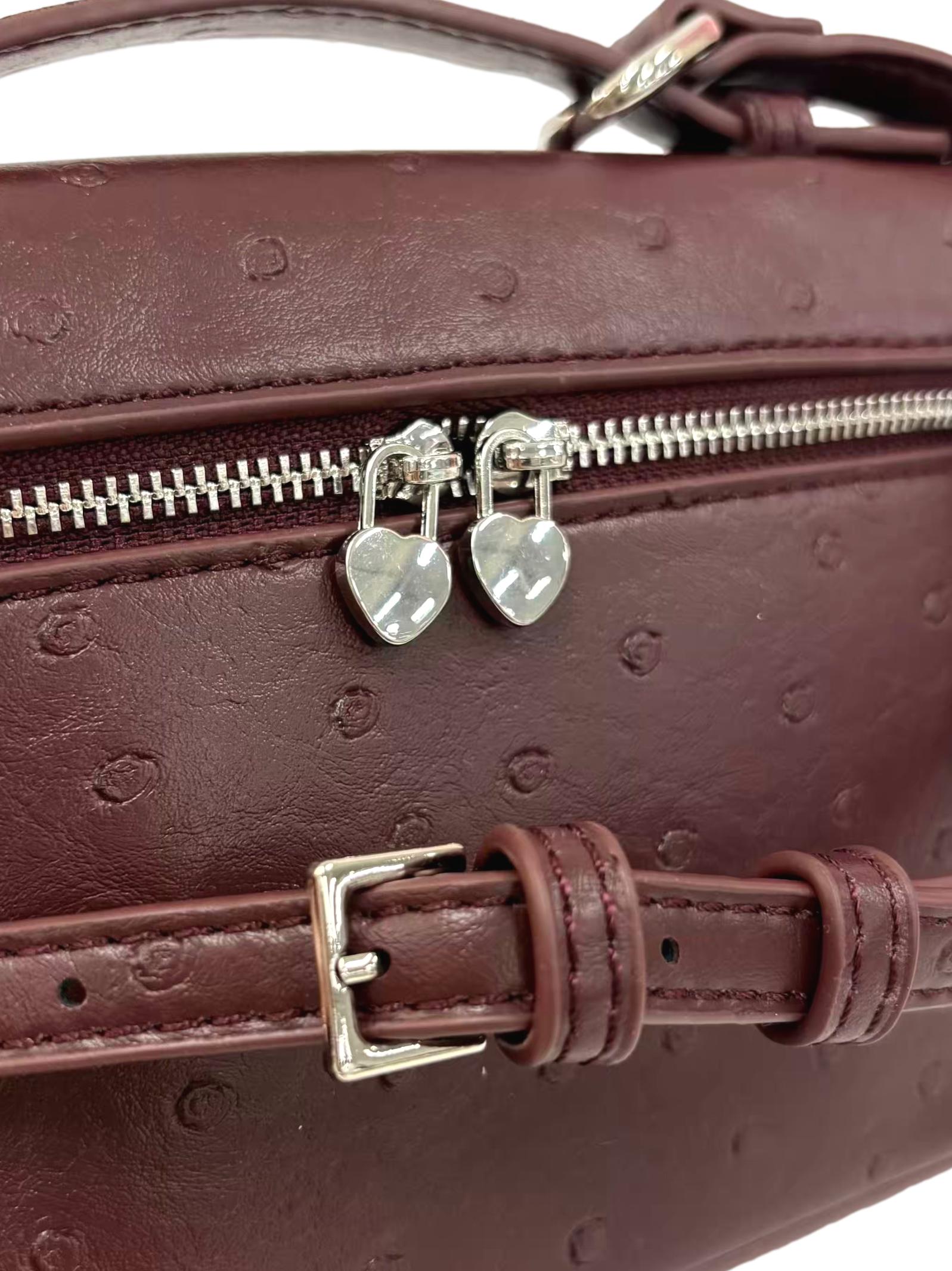 Burgundy Dotted Ostrich Leather Crossbody Bag
