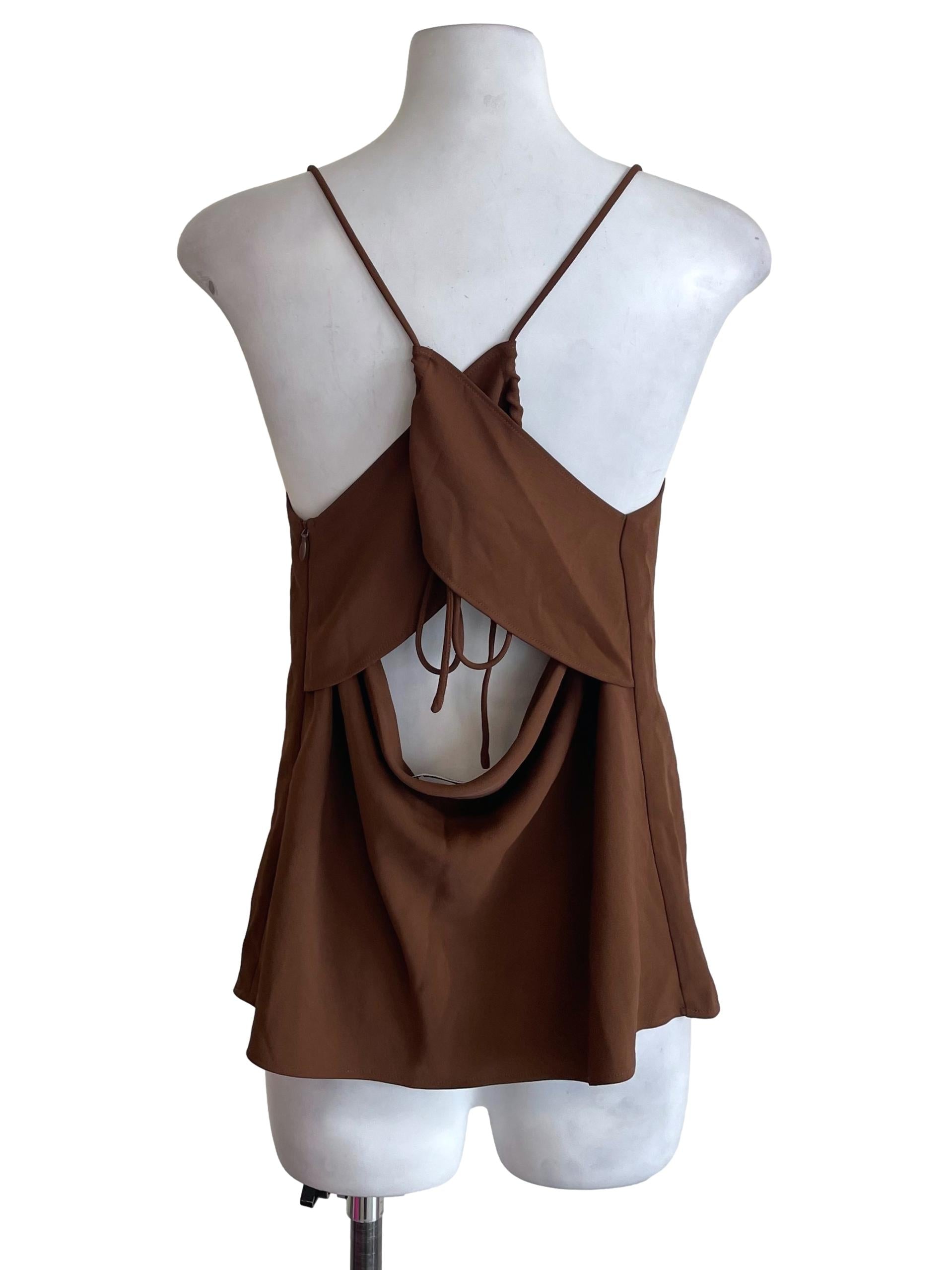 Gingerbread Brown Tie Halter Neck Tent Camisole