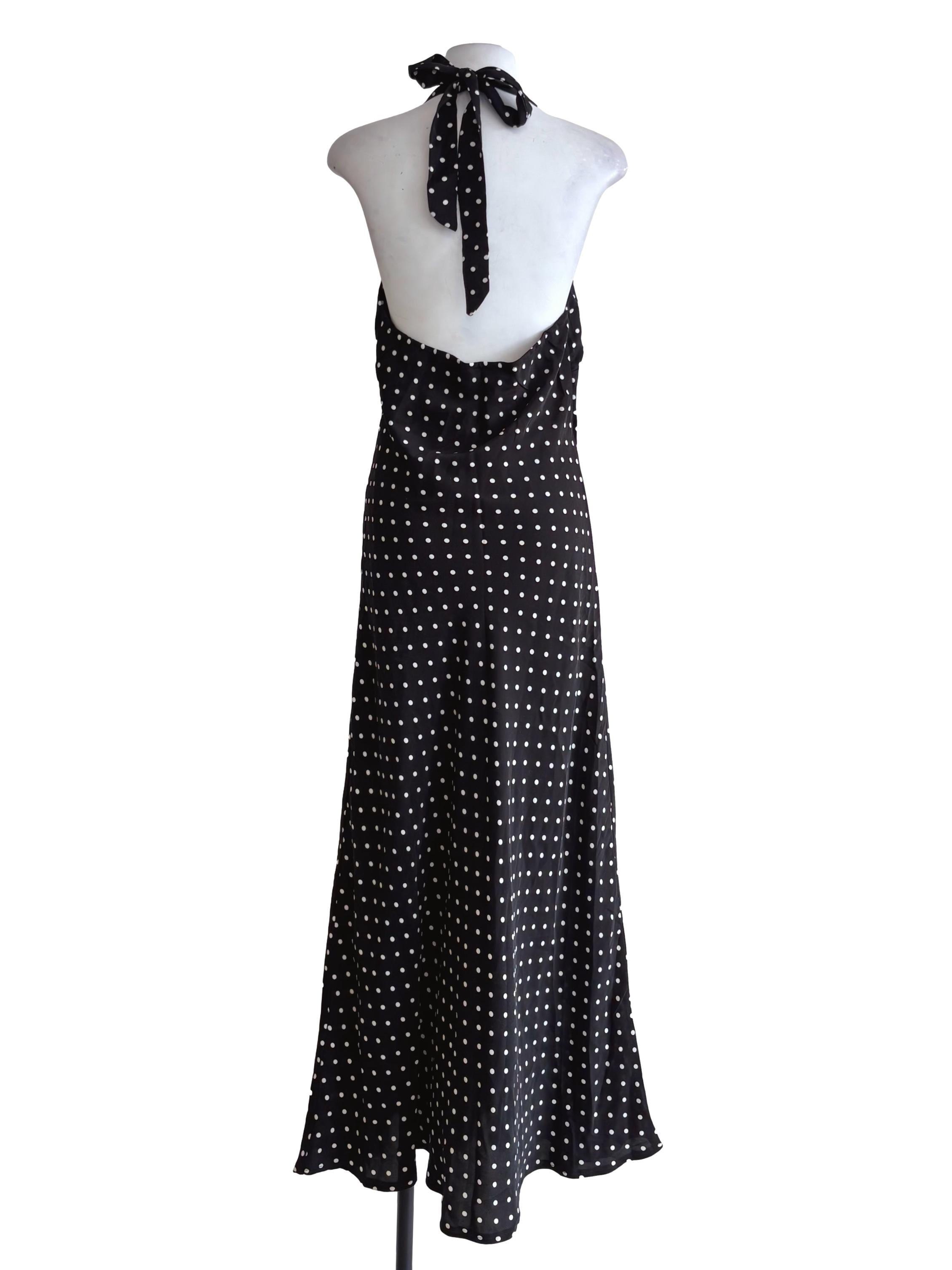 Black Polkadot Halter Tie Low Back Dress