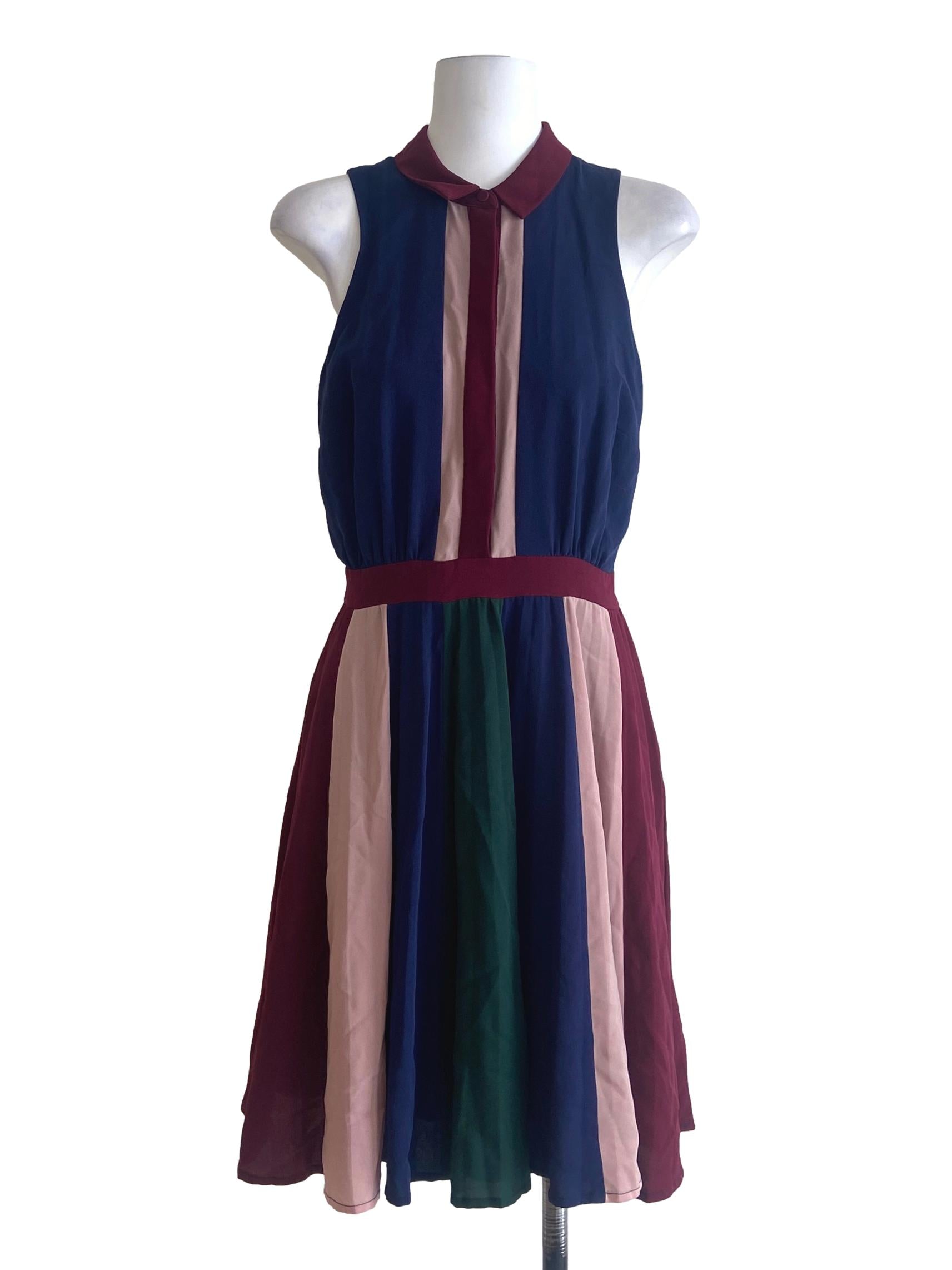 Navy Blue Half Button A-Line Dress