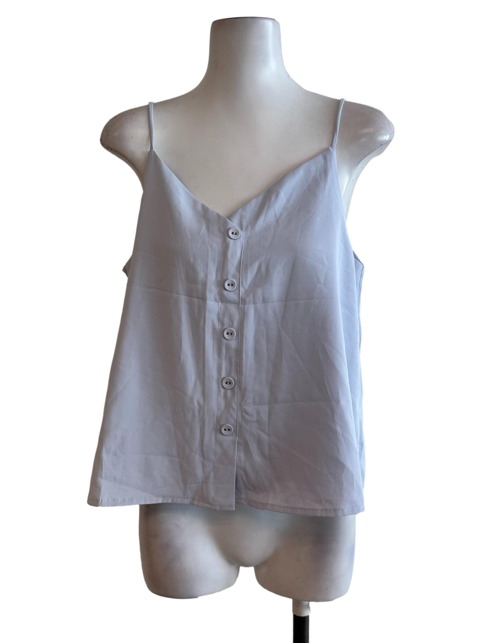 Pale Blue V Neck Button Top