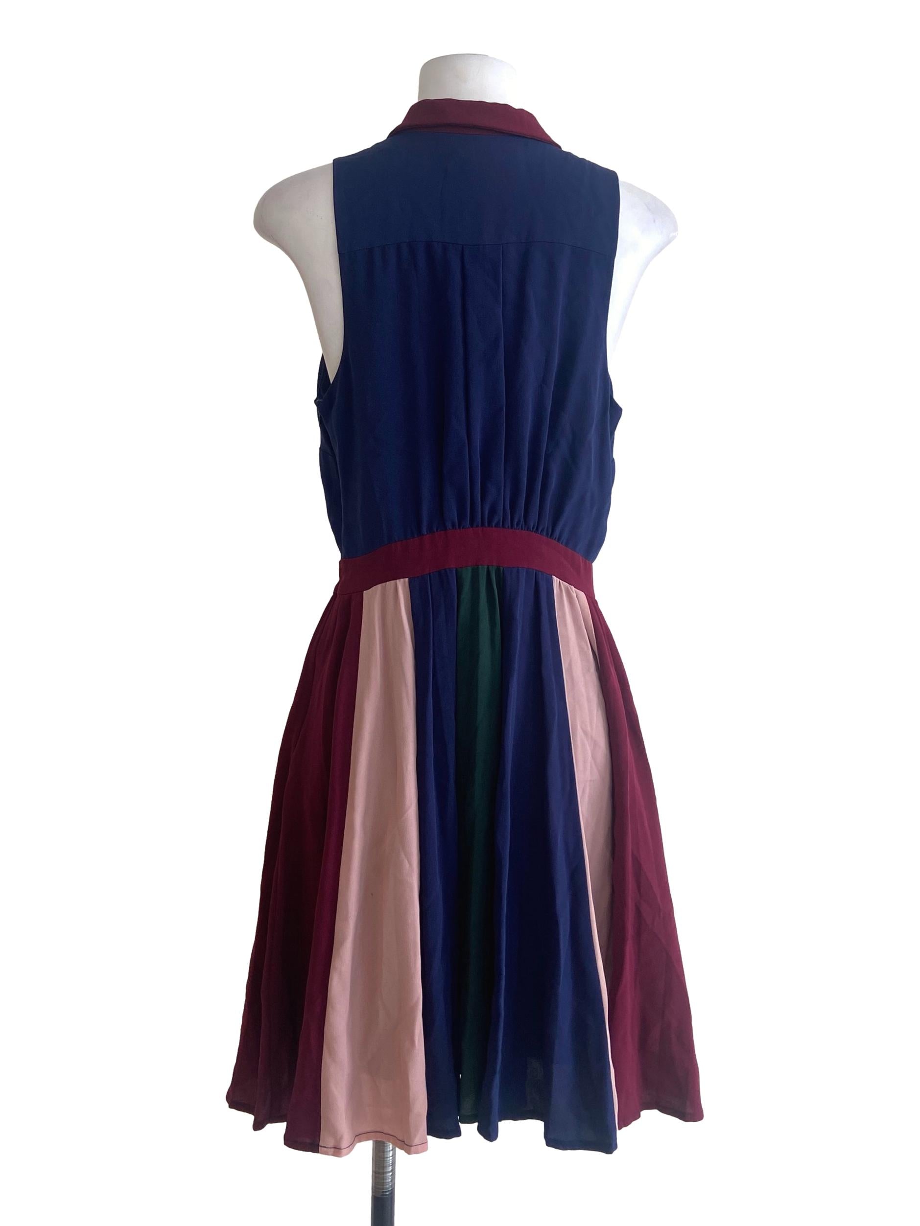 Navy Blue Half Button A-Line Dress