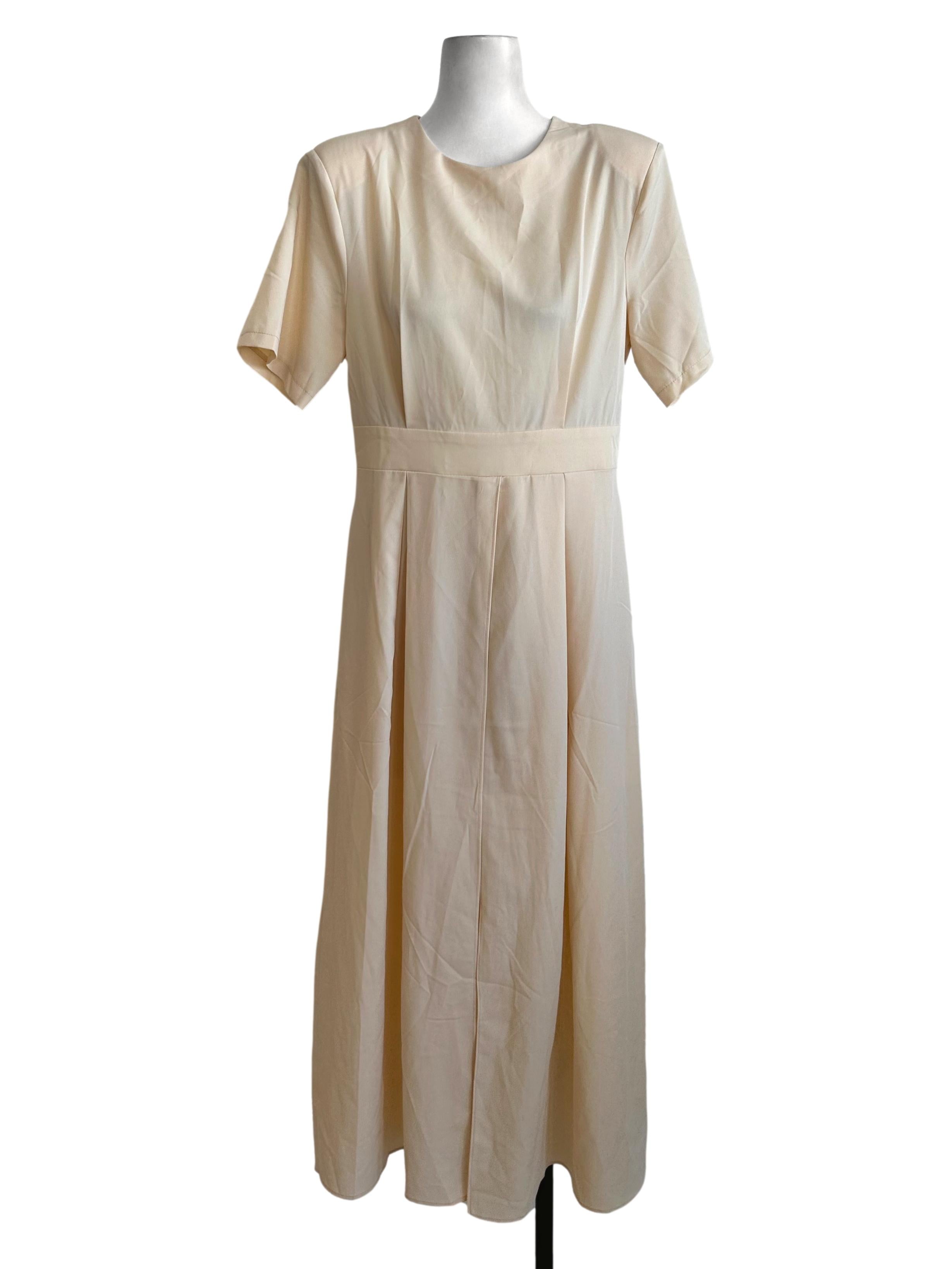 Light Yellow Box Pleated Slit Dress