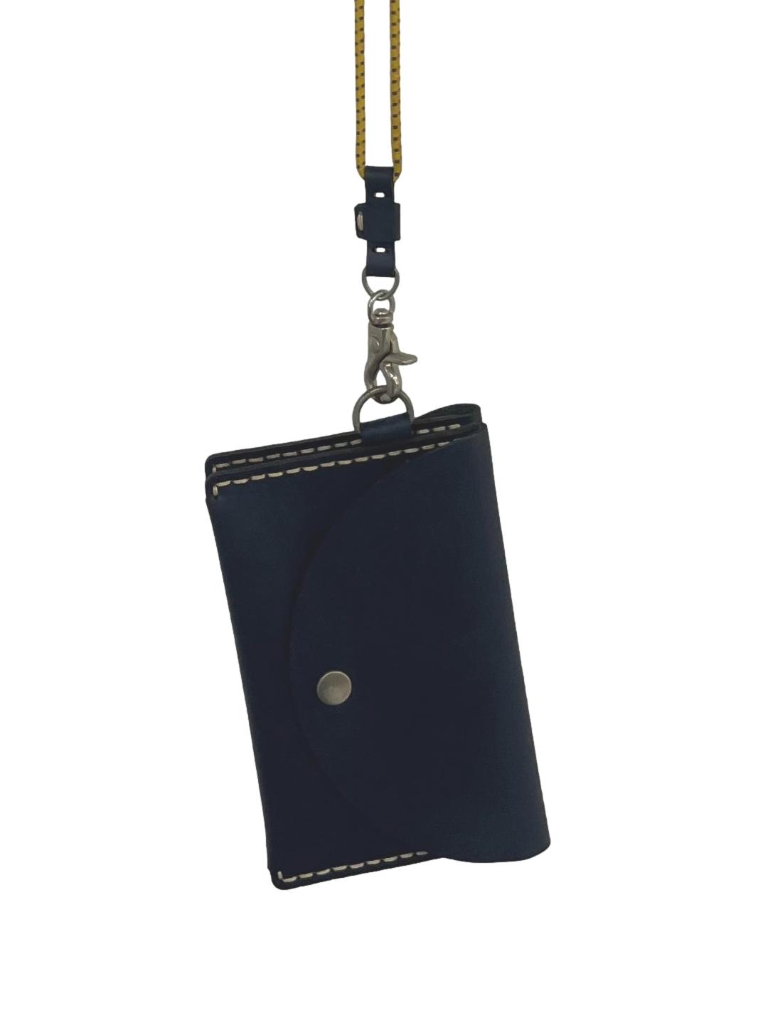 Navy Leather Double Pocket Wallet