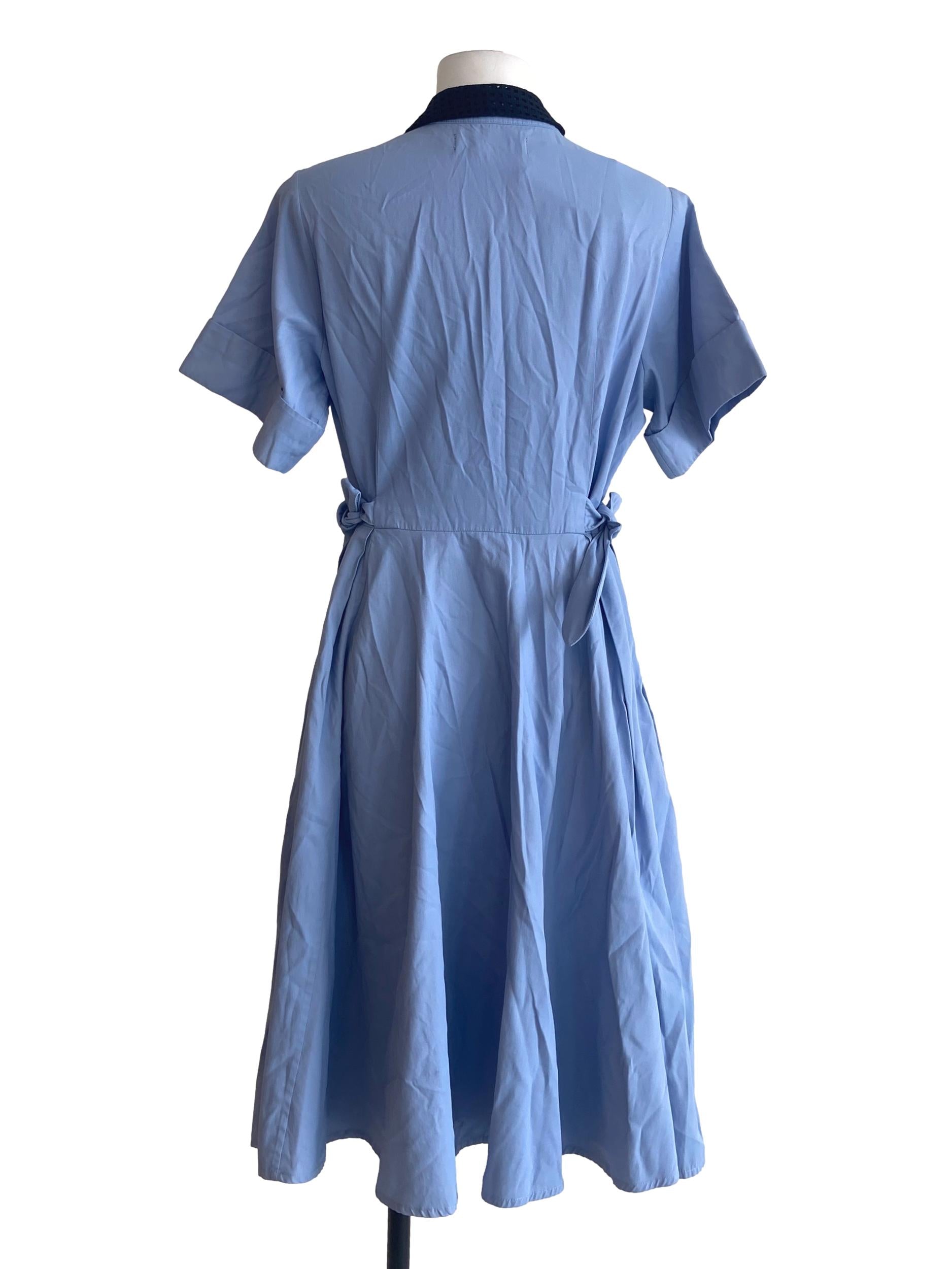 Blue Herringbone Button Down Shirt Dress