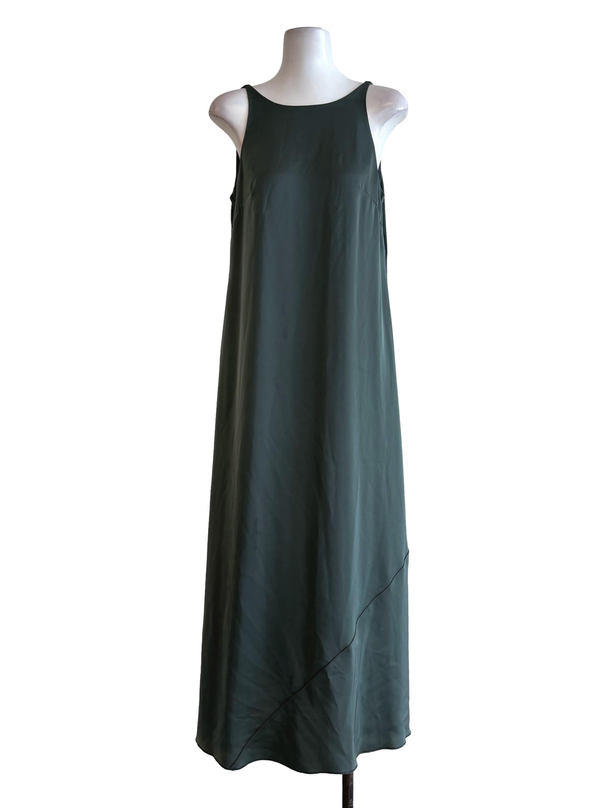 Pine Green Sleeveless Satin Dress