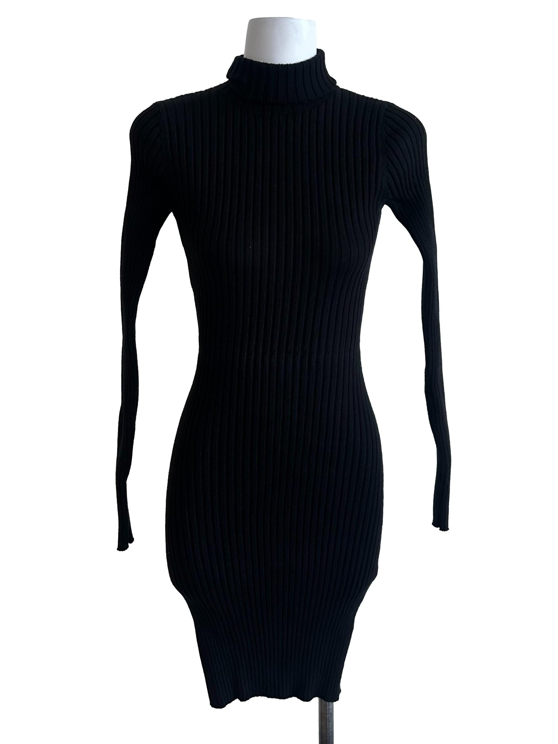 Onyx Black High Neck Knit Dress