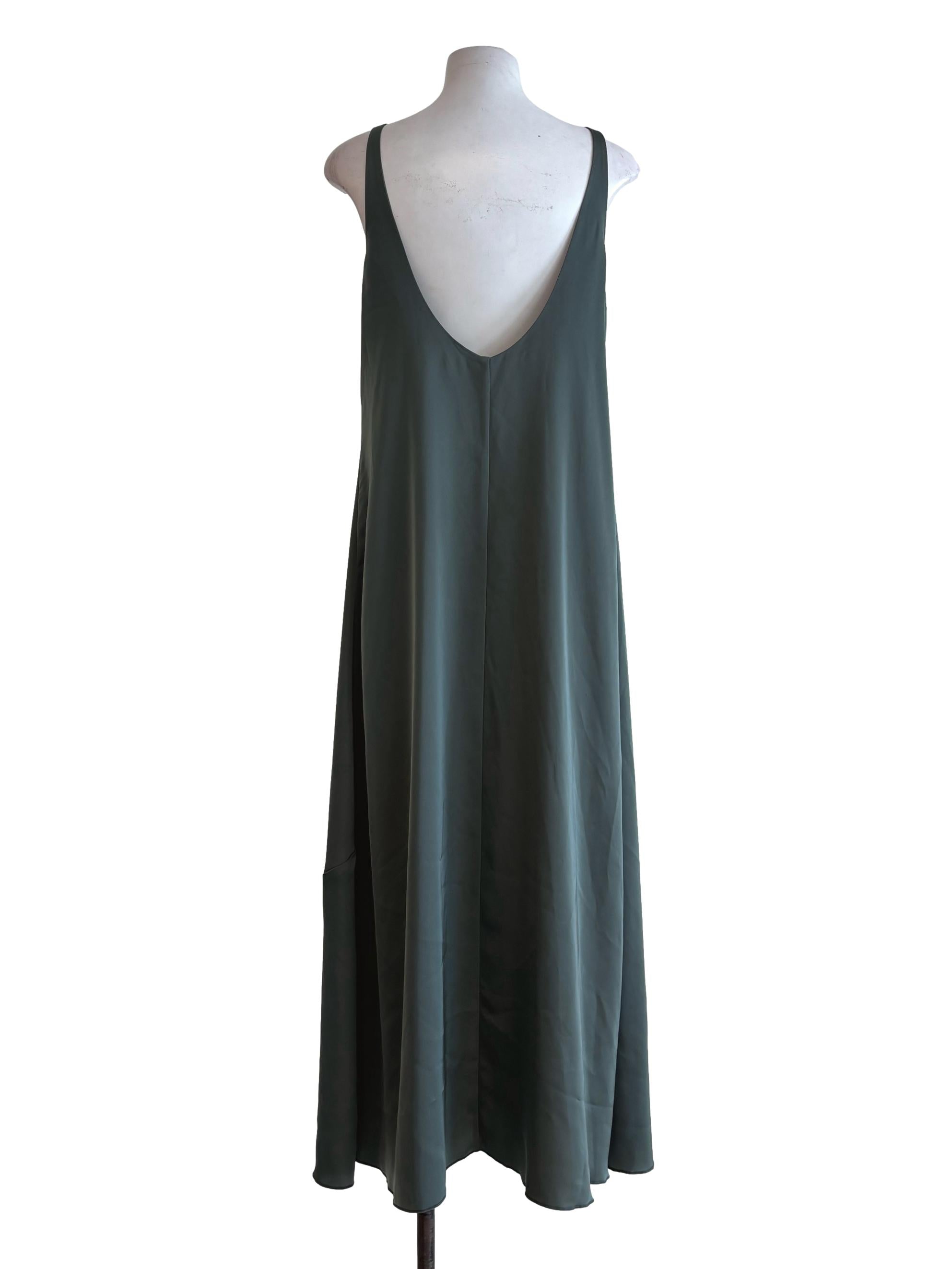 Pine Green Sleeveless Satin Dress