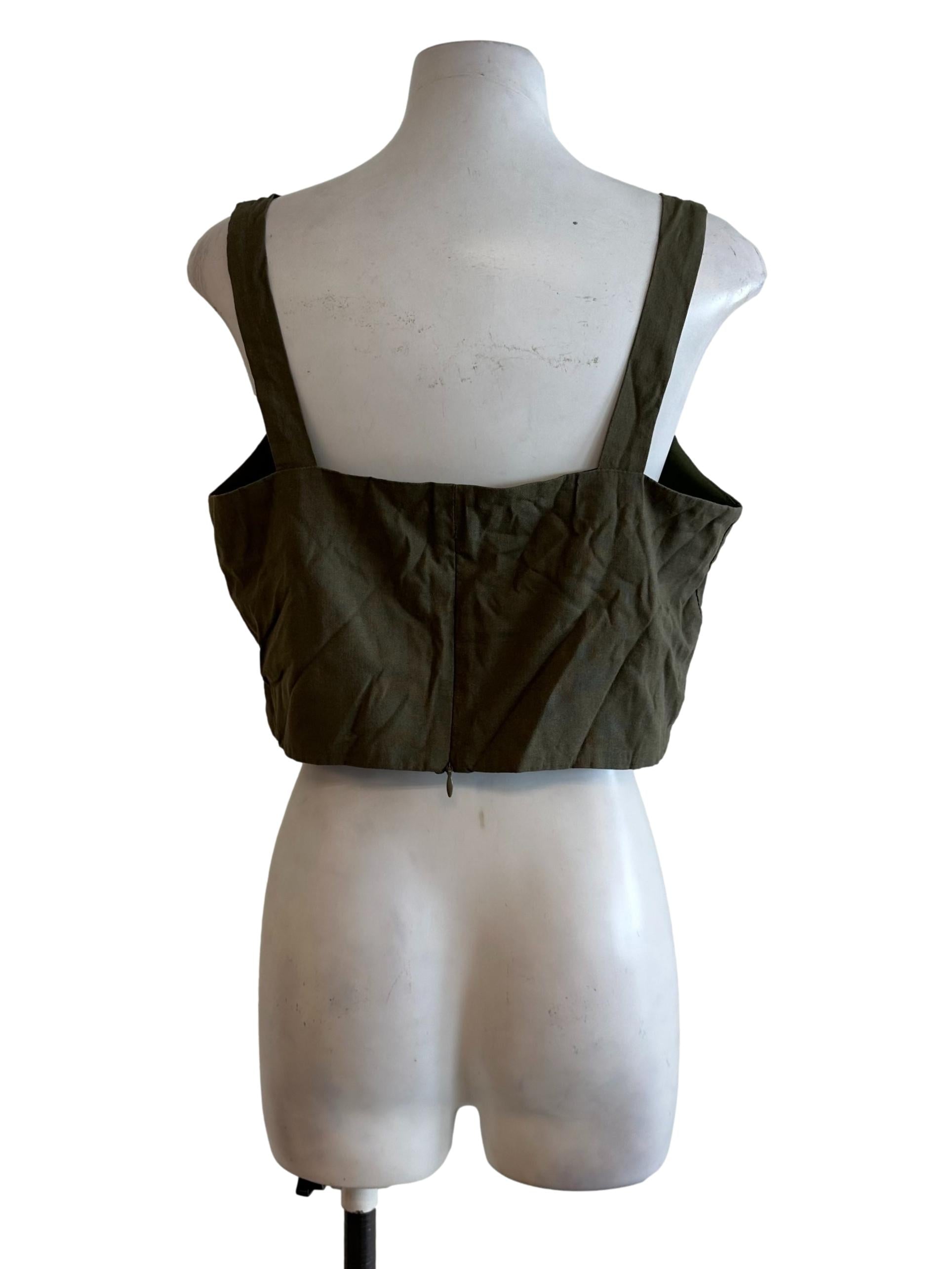 Moss Green Square Neck Button Top