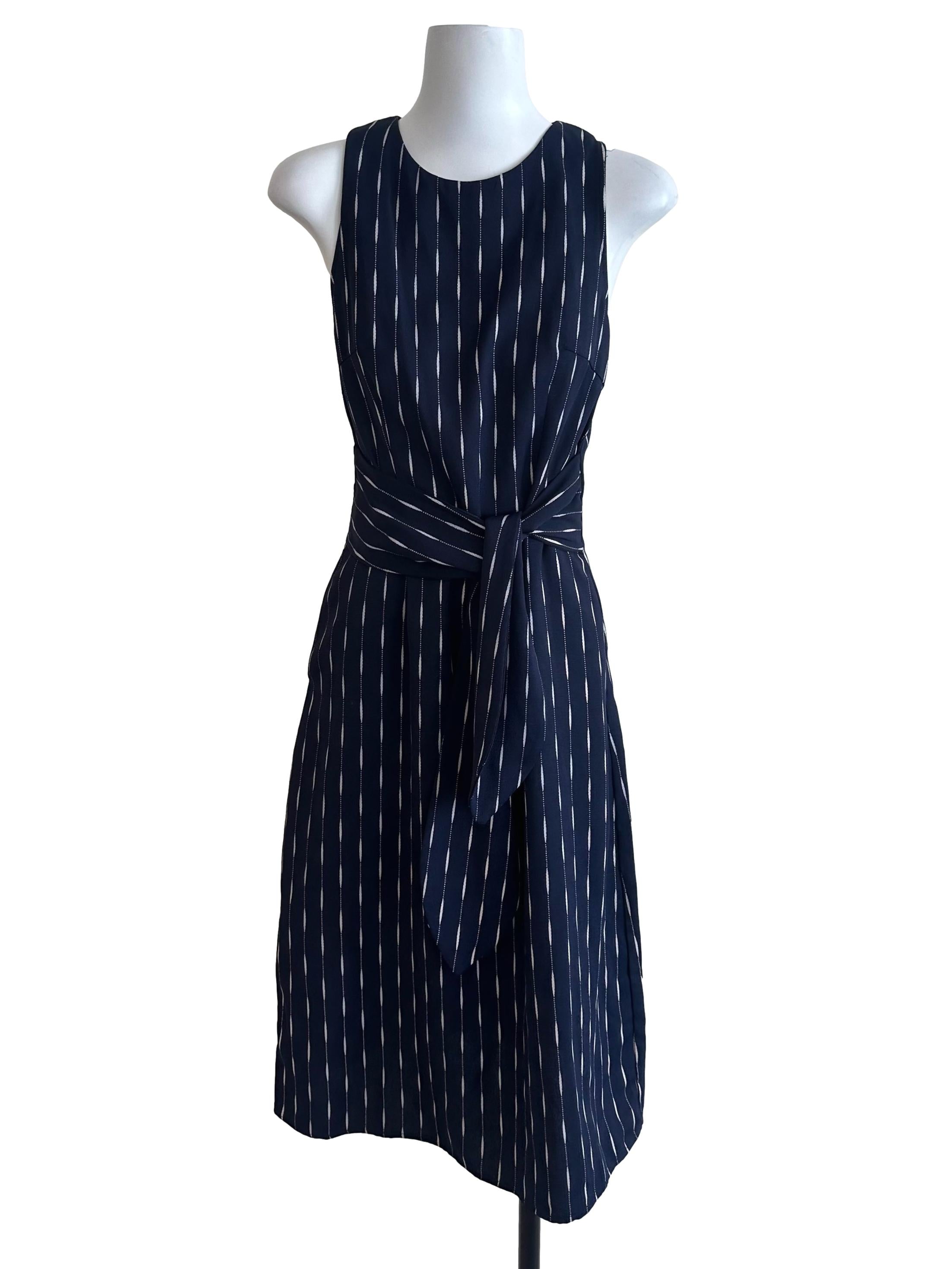 Navy Blue Stripe Front Tie Dress