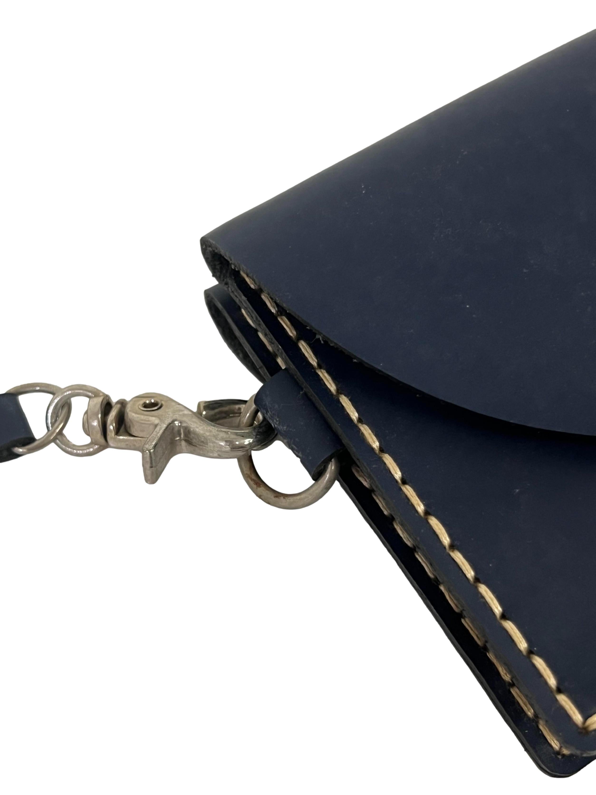 Navy Leather Double Pocket Wallet