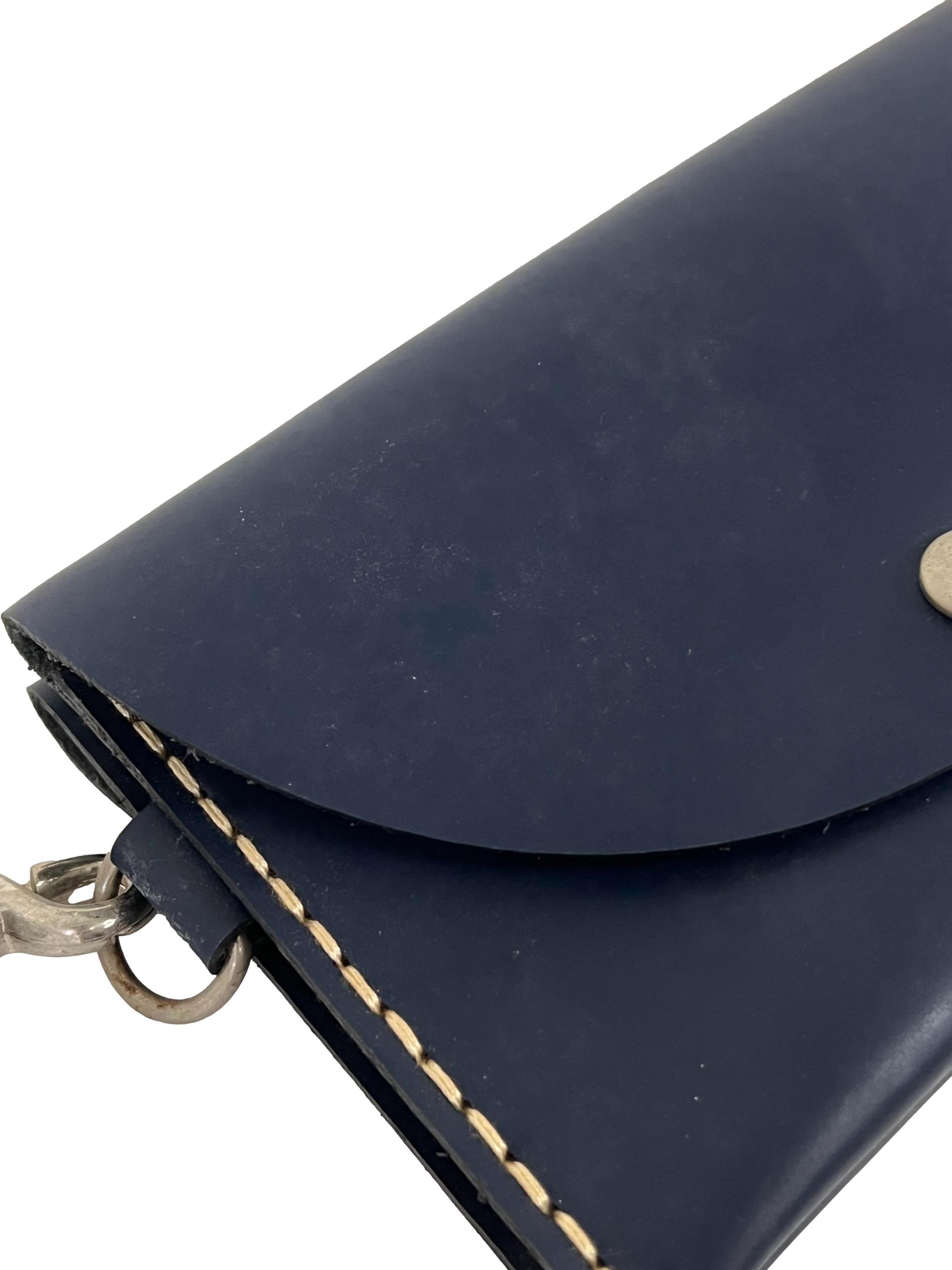 Navy Leather Double Pocket Wallet