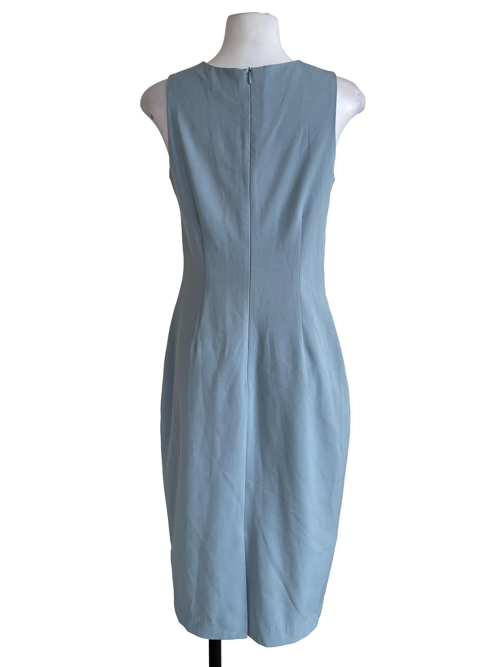 Dull Teal Sleeveless Folded Sheath Dress