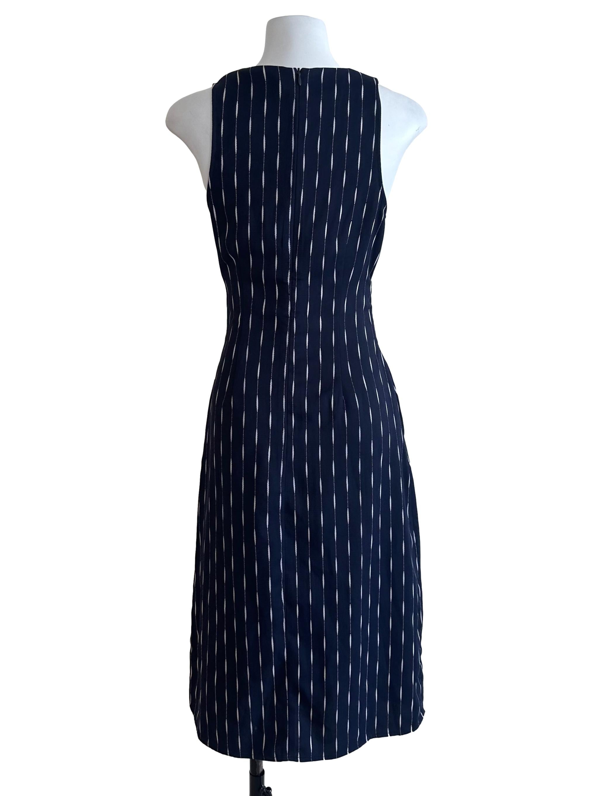 Navy Blue Stripe Front Tie Dress
