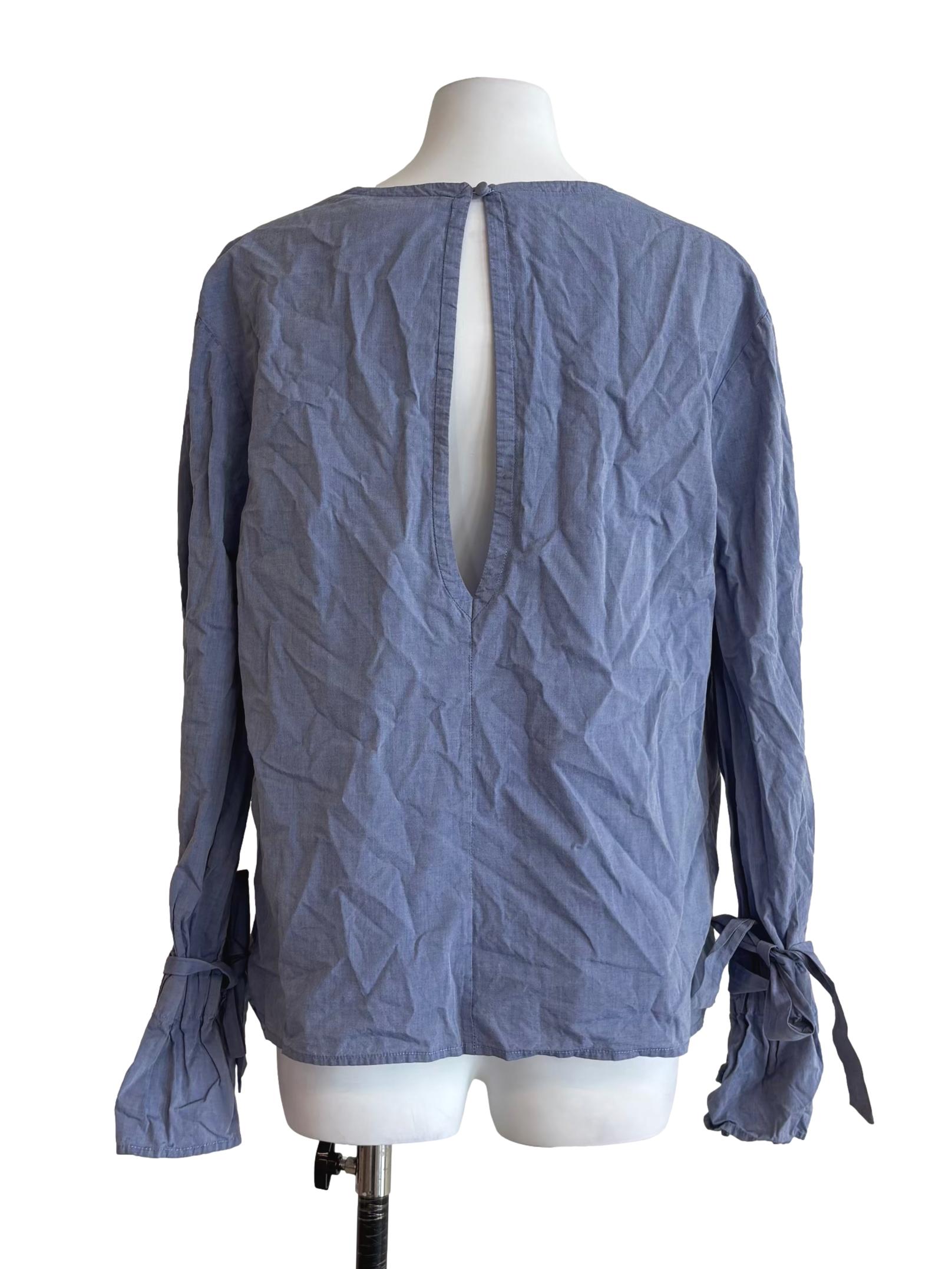 Powder Blue Plunged Neck Linen Top