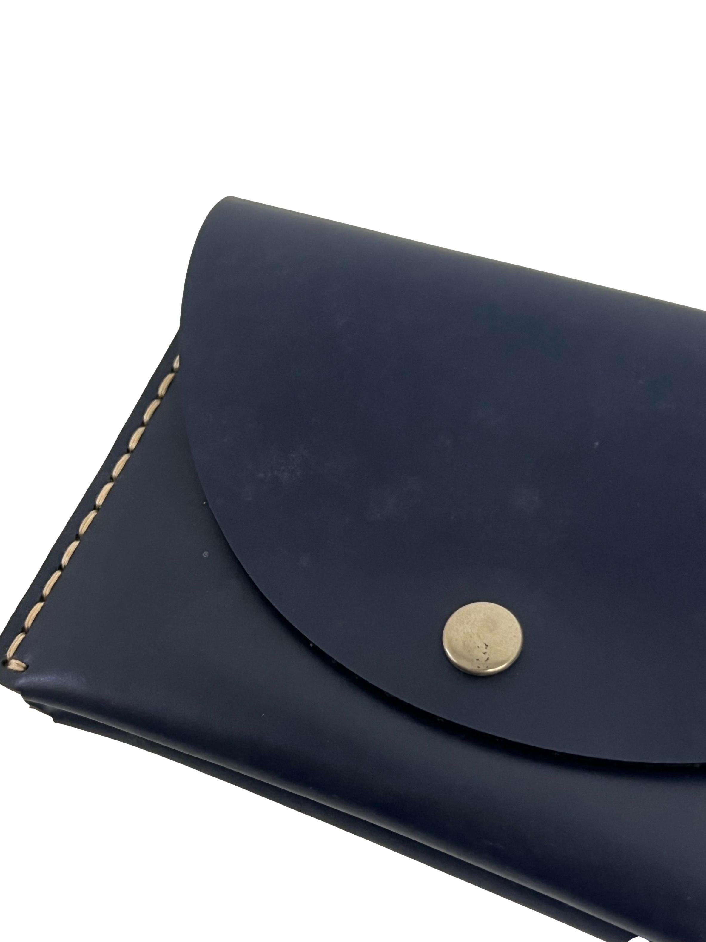 Navy Leather Double Pocket Wallet