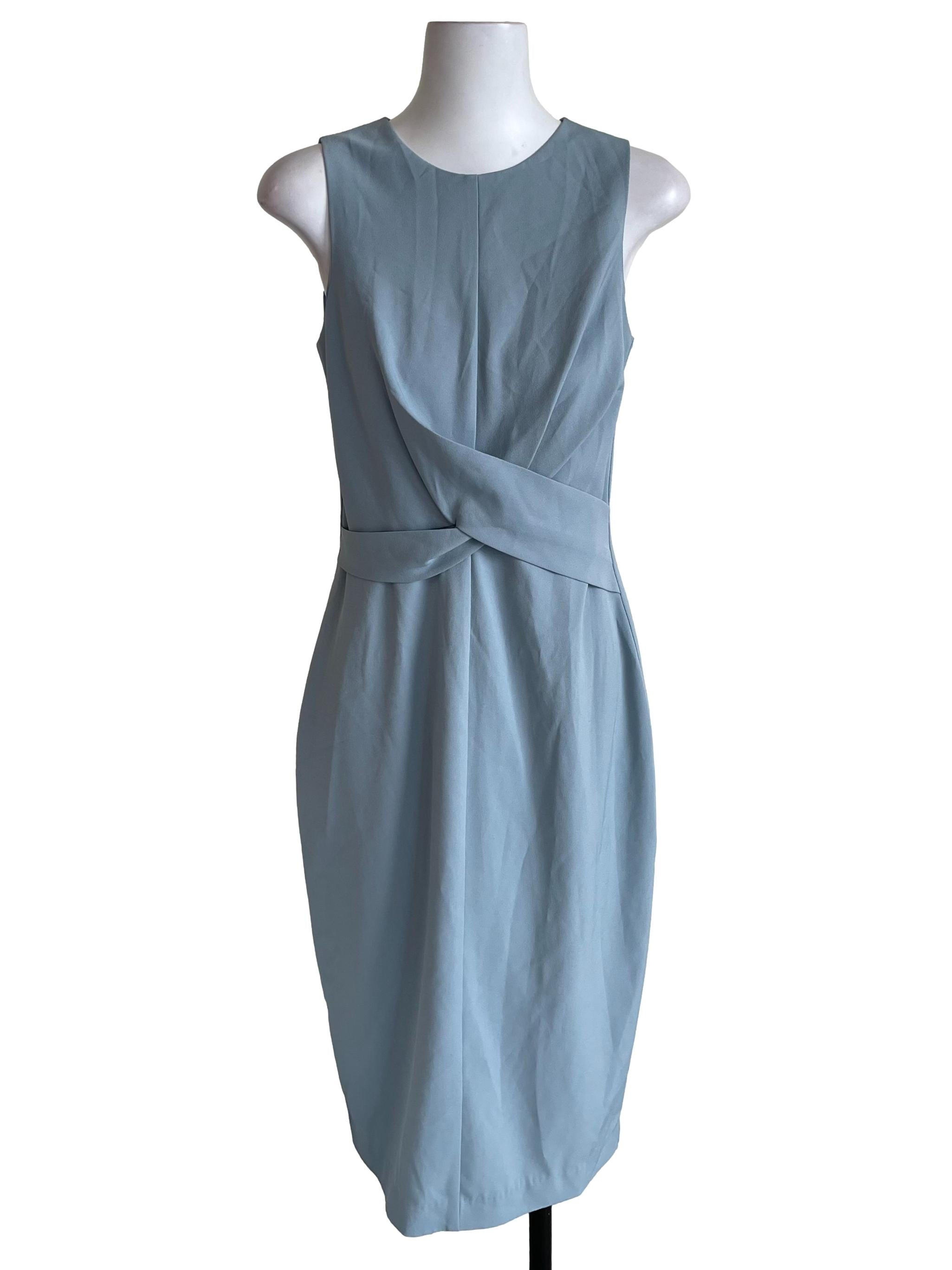 Dull Teal Sleeveless Folded Sheath Dress