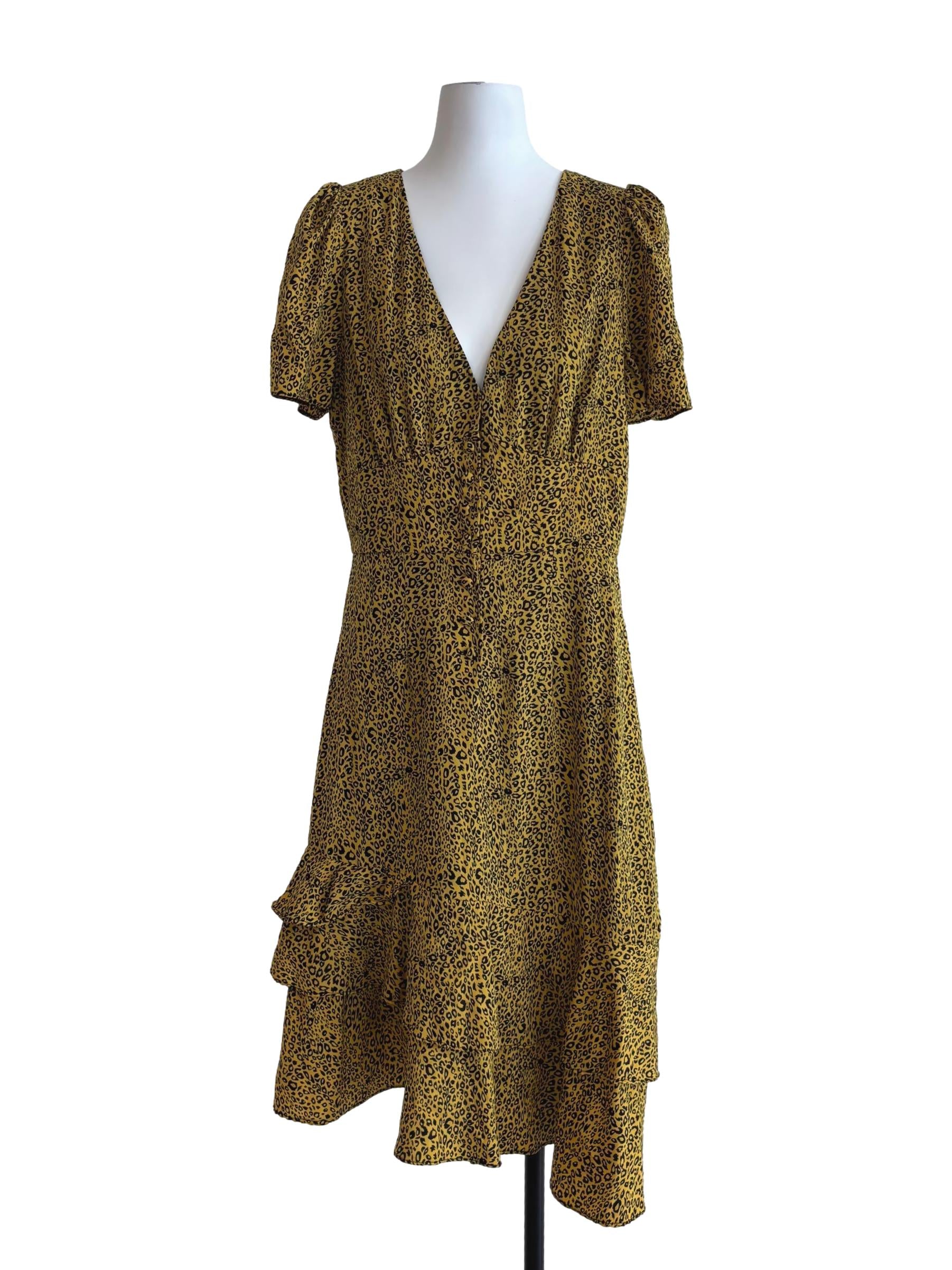 Dijon Yellow Leopard Print Tier Dress