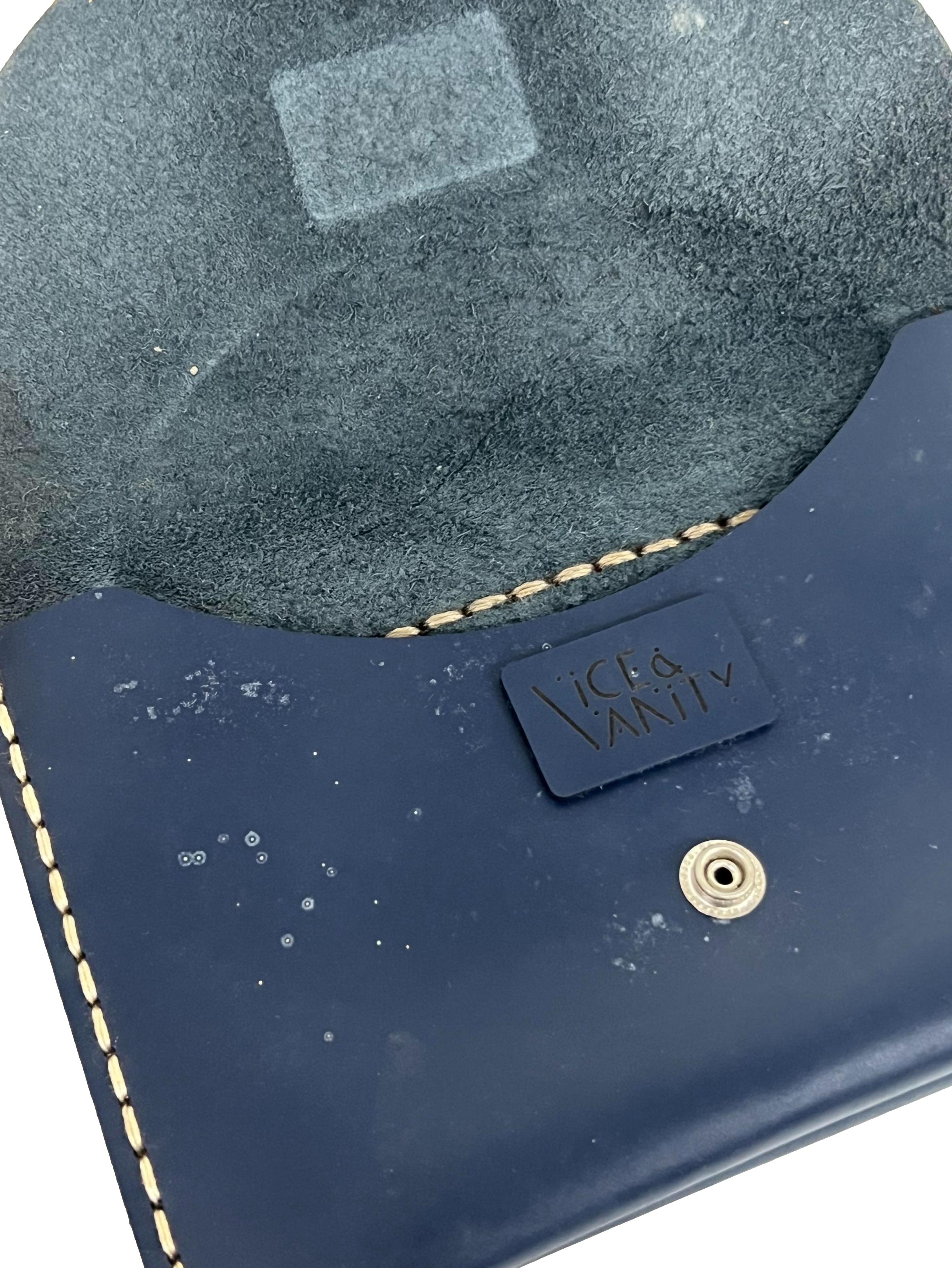 Navy Leather Double Pocket Wallet