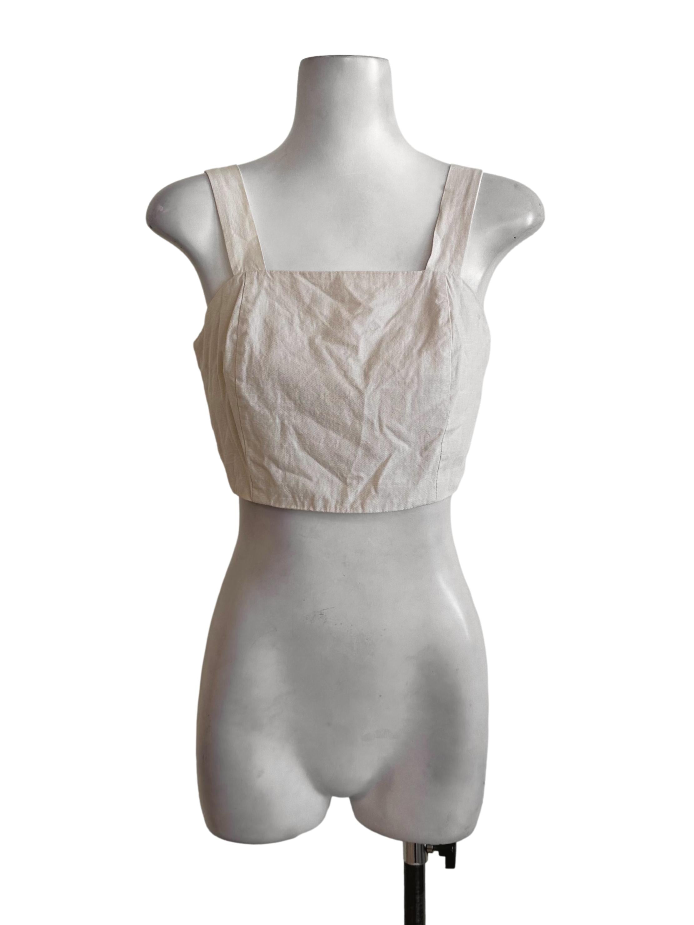 Cream Beige Square Neck Textured  Top