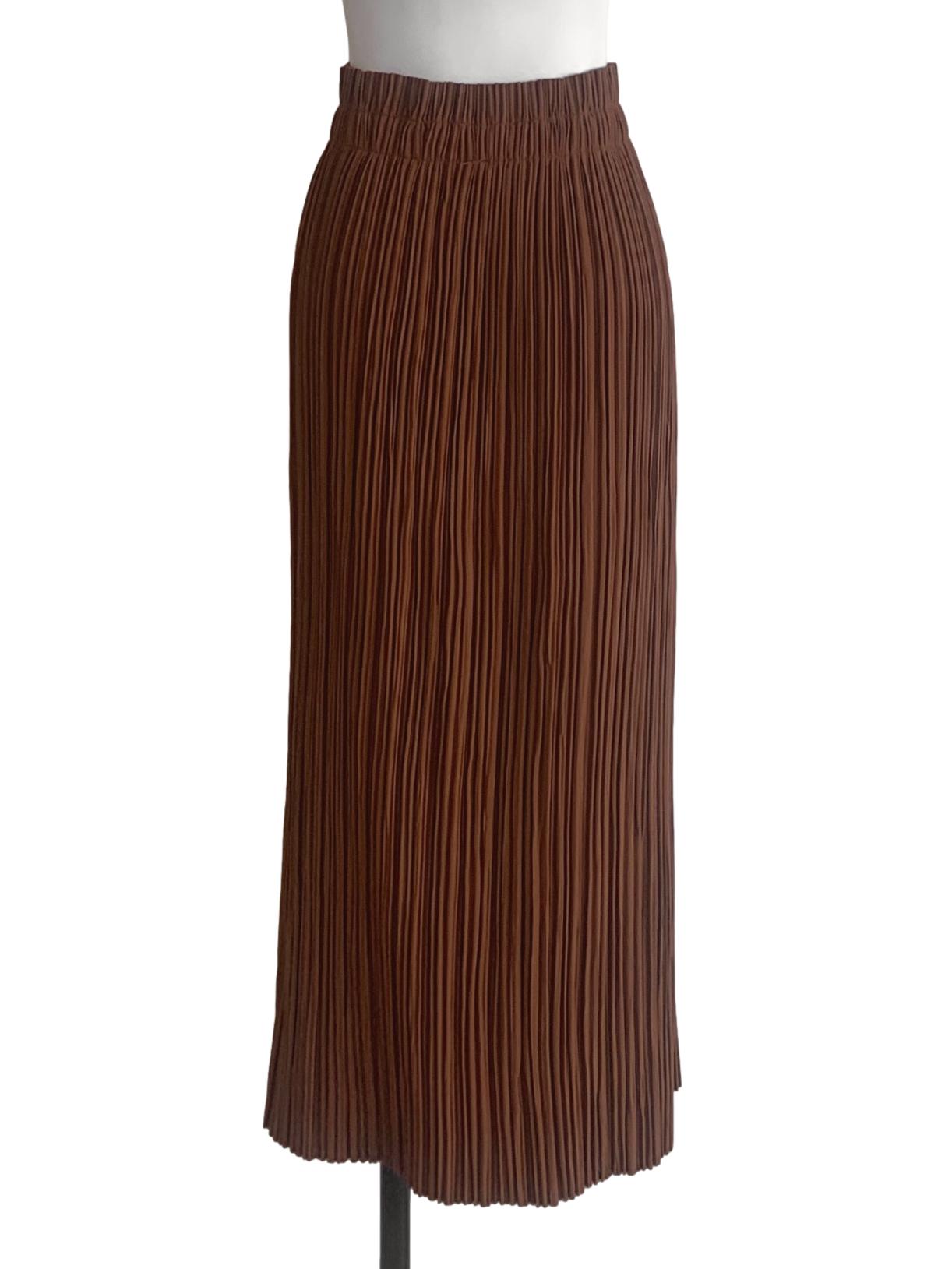 Wood Brown Pleated Skirts