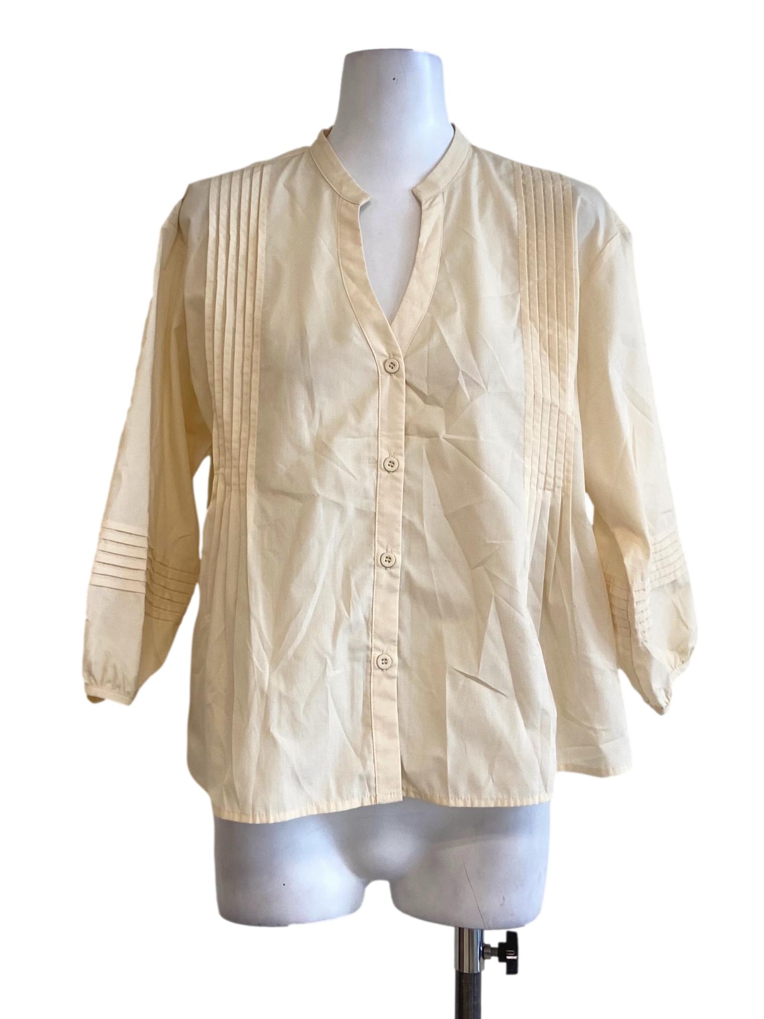 Egg Shell Button Down Linen Blouse TWL