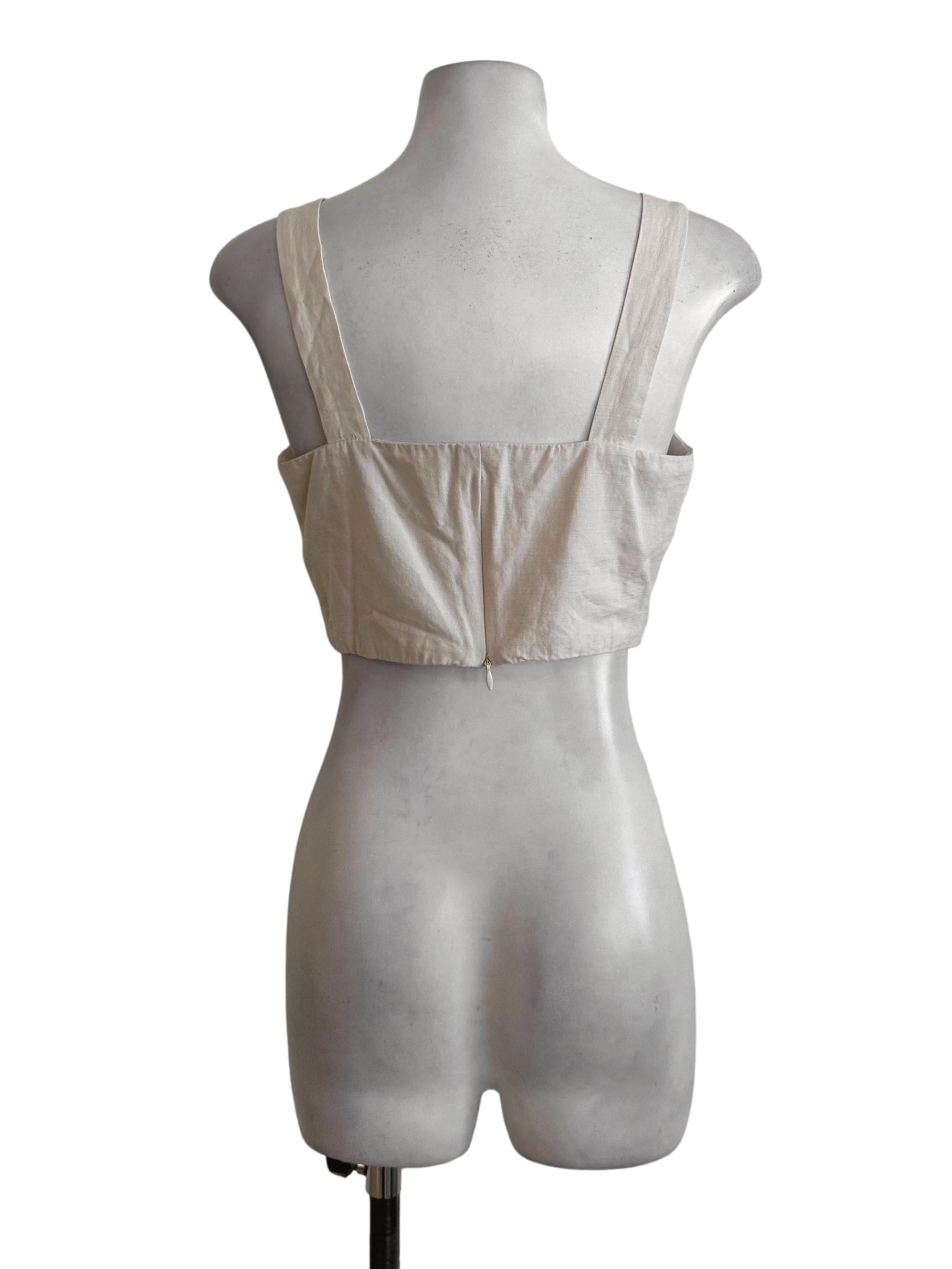 Cream Beige Square Neck Textured  Top