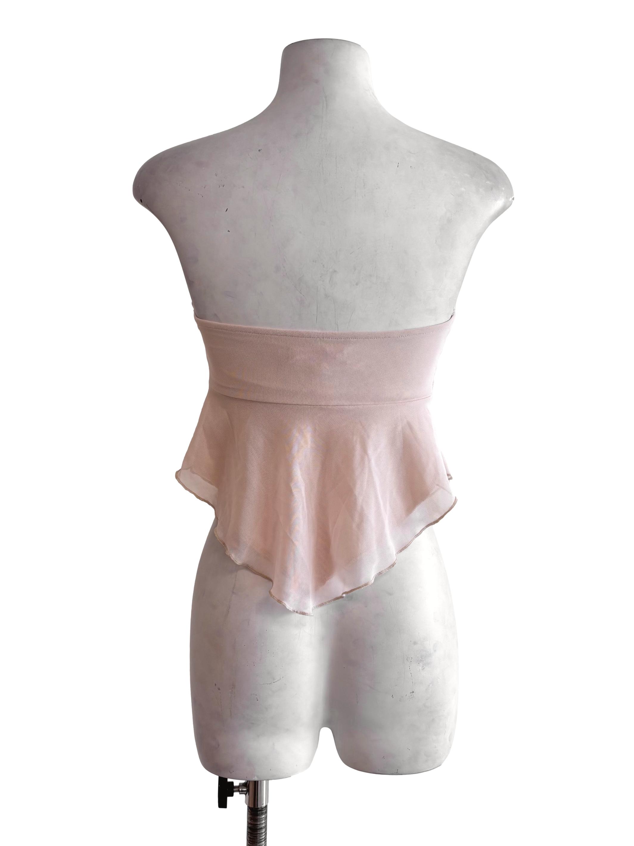 Ivory Nude Mesh Strapless Babydoll Top