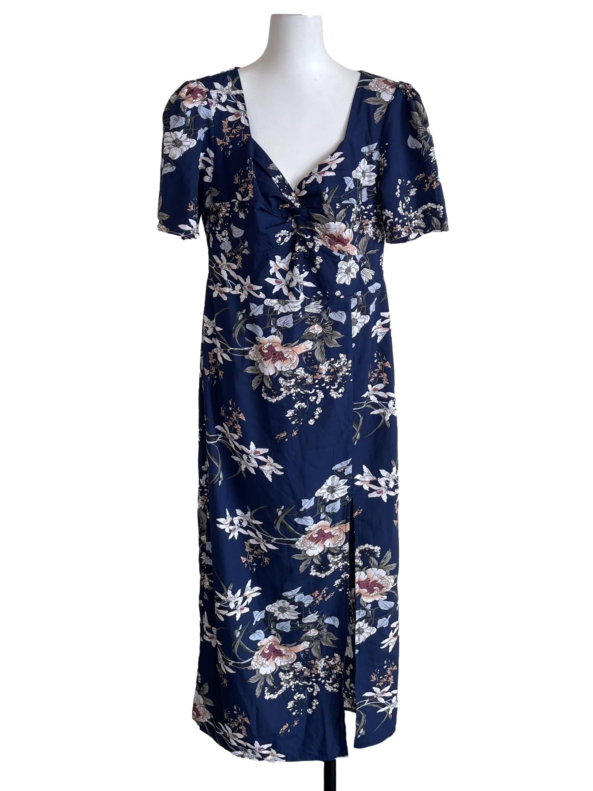 Navy Floral Sweetheart Dress