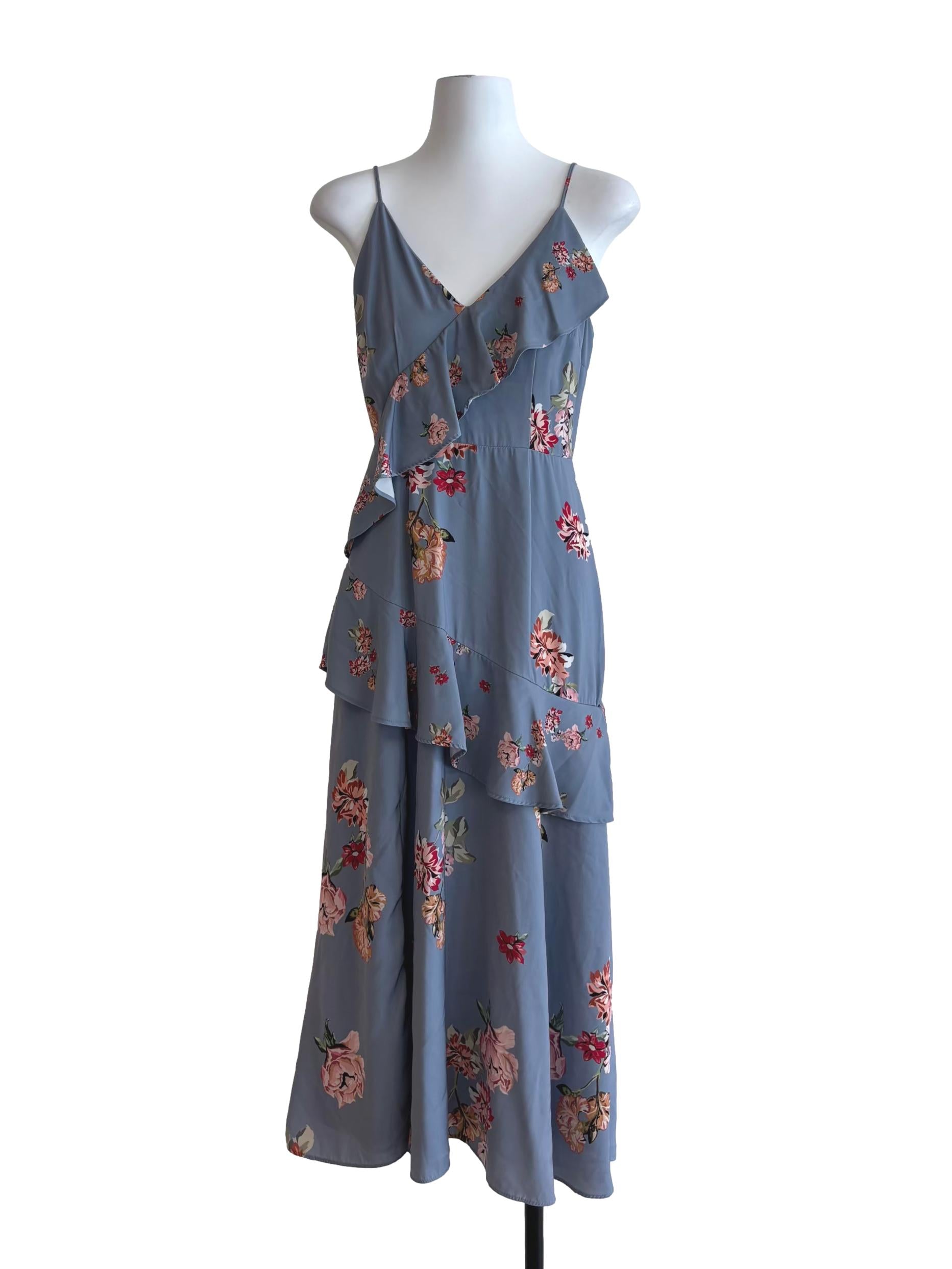 Stone Blue Floral Ruffle Dress
