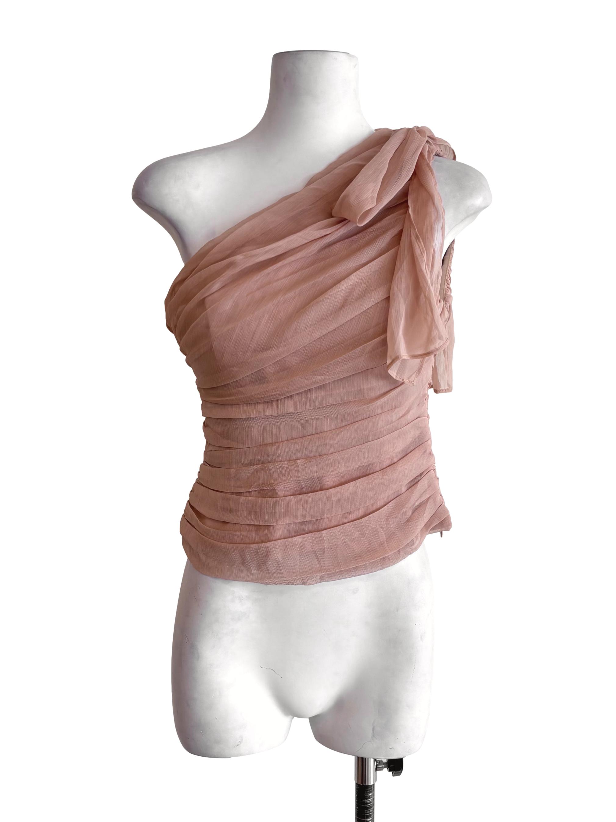 Cream Beige One Shoulder Draped Top