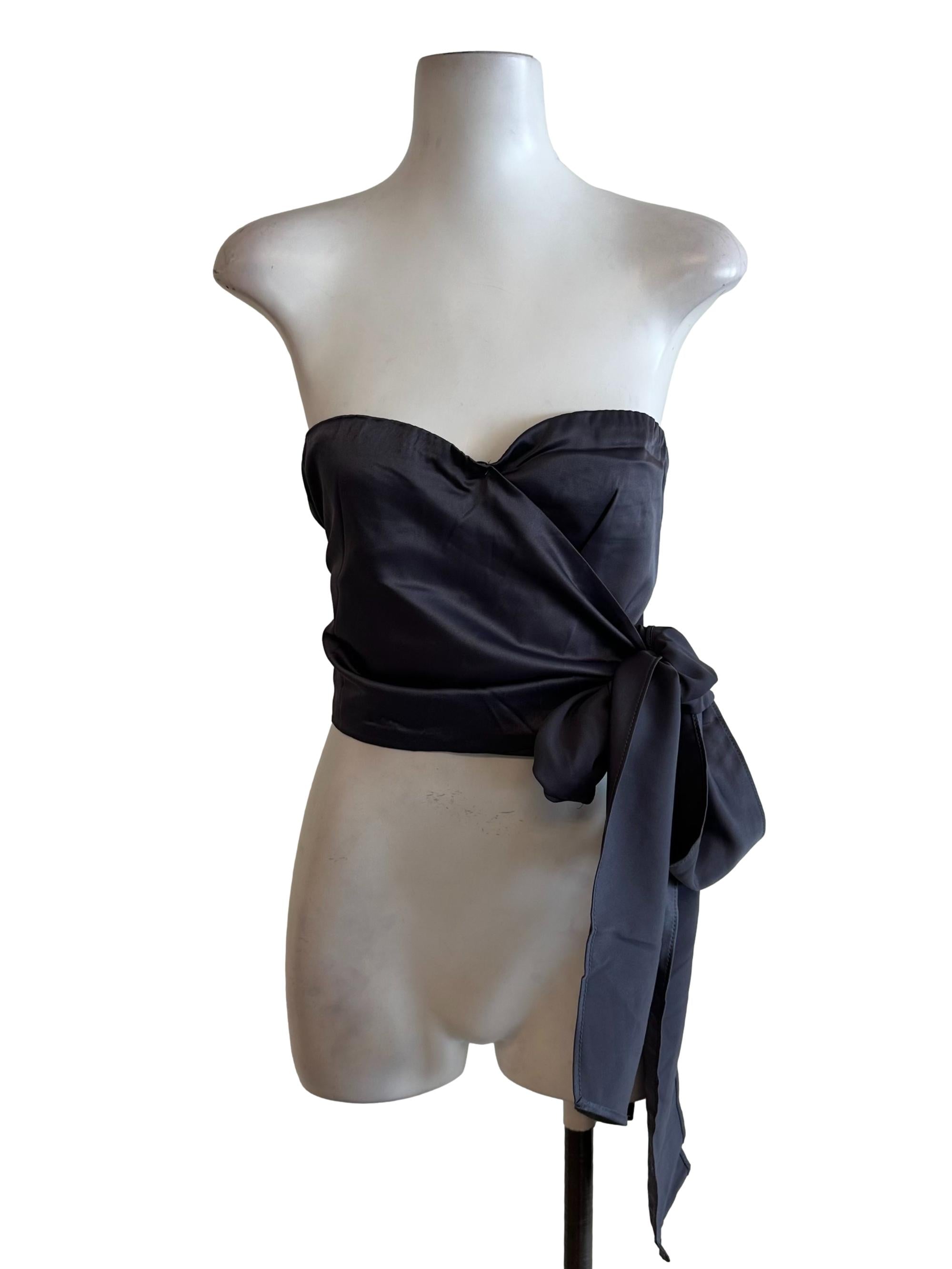 Charcoal Grey Satin Wrap Strap Tube Top